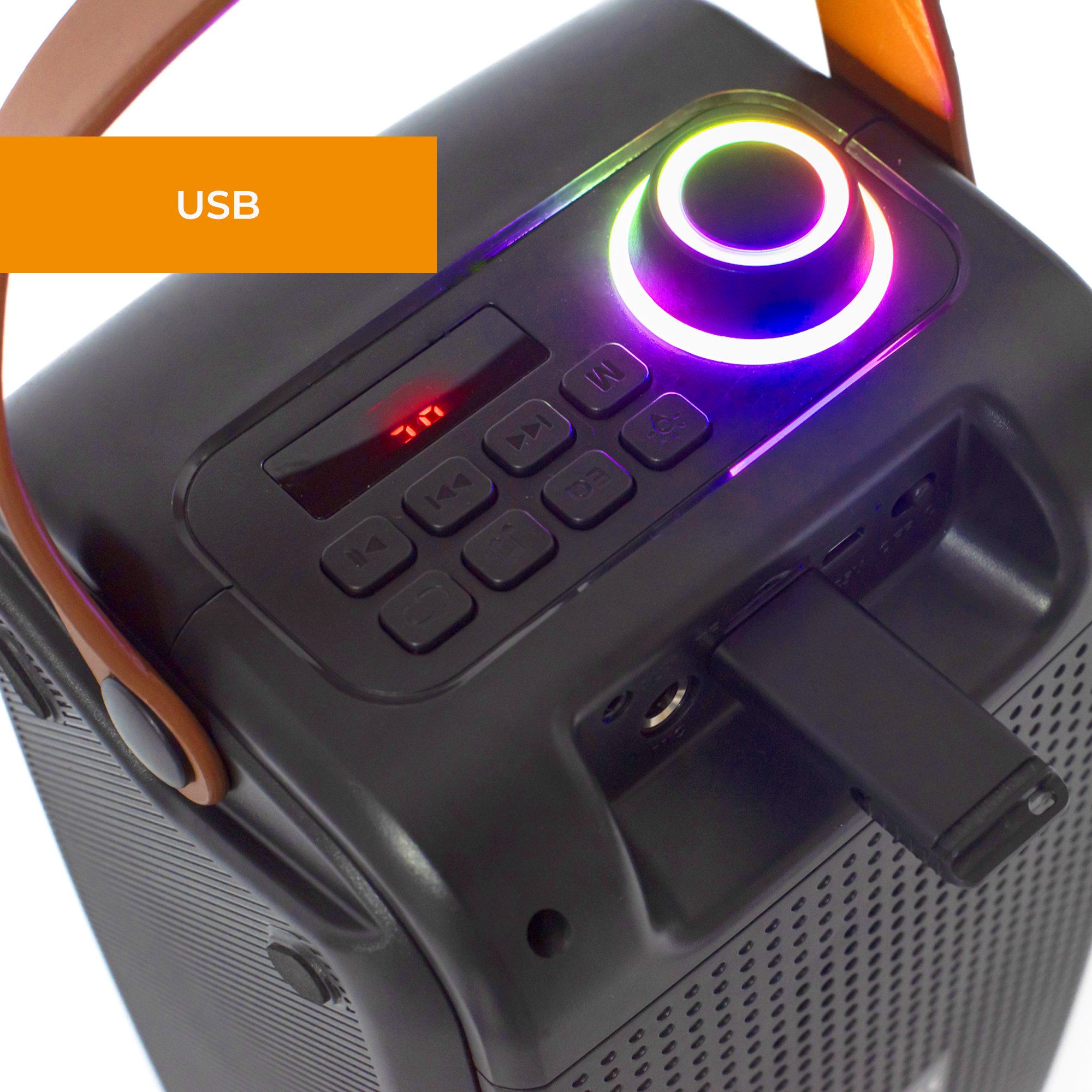 Denver BTV-230 Bluetooth-Speaker (100 W, 10m Bluetooth- Reichweite, LED Lichteffekte, Karaoke-Option)