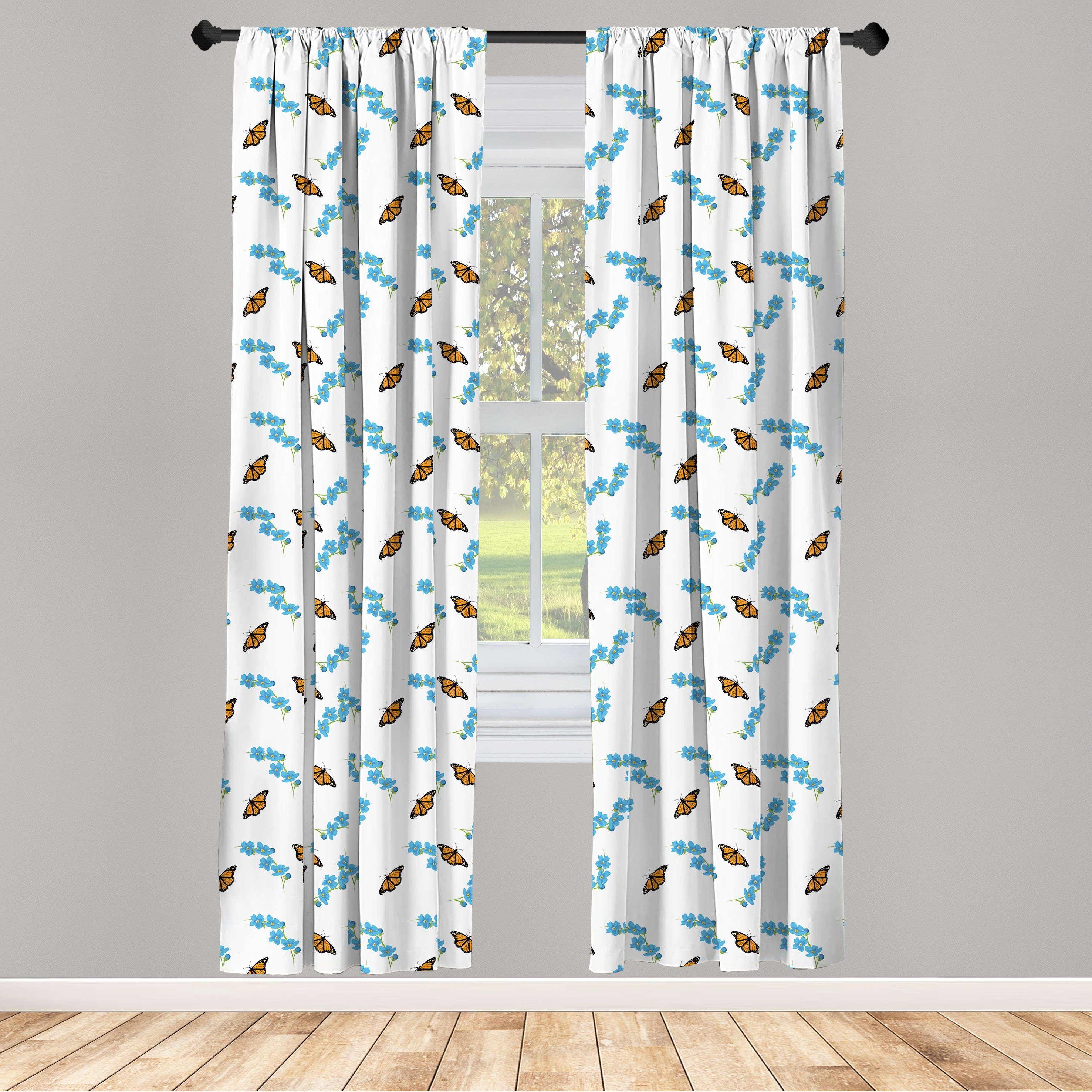 Gardine Vorhang für Wohnzimmer Schlafzimmer Dekor, Abakuhaus, Microfaser, Blumen Insekten Blüten Schmetterlinge