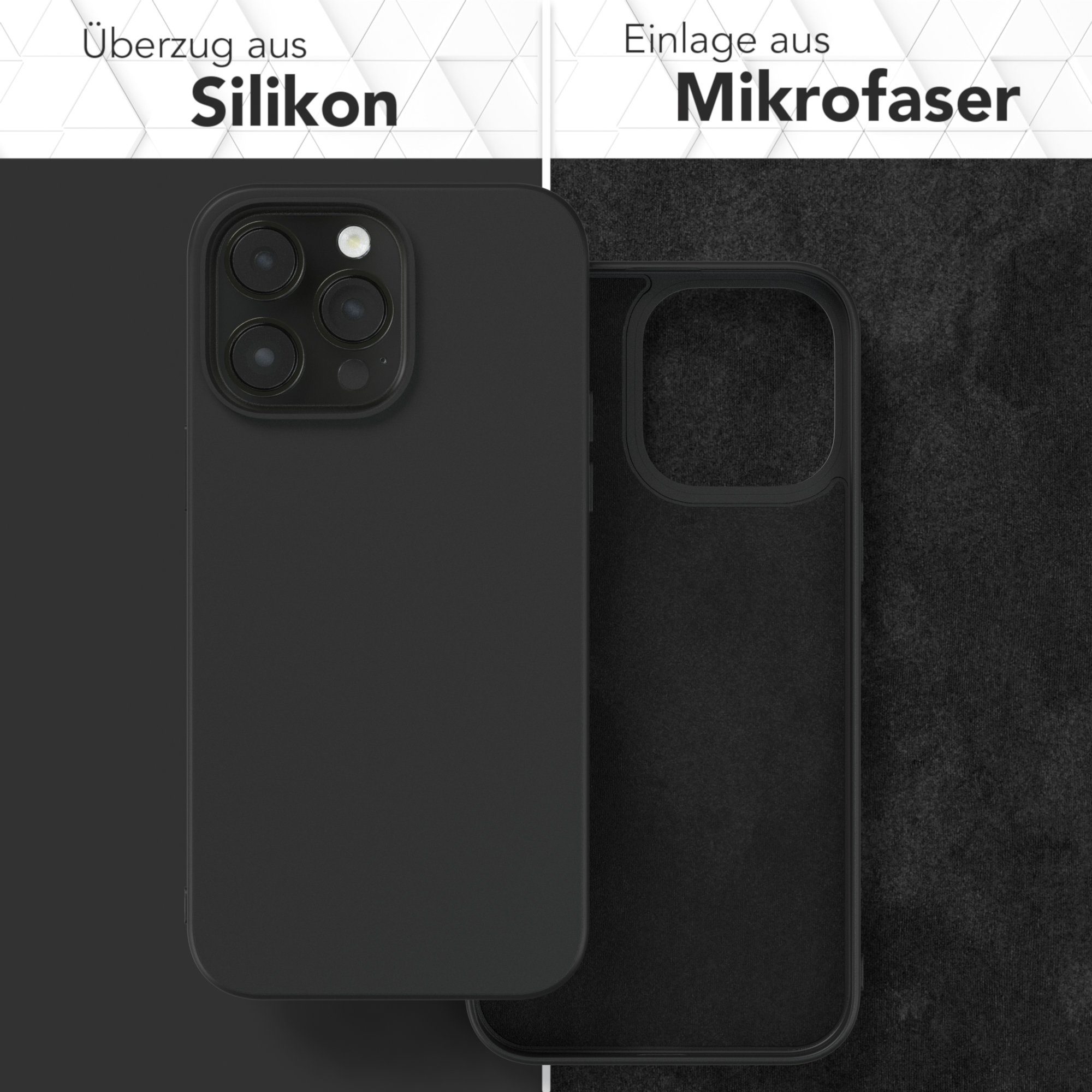 EAZY CASE Handyhülle für Apple iPhone 14 Pro Max Hülle Silikon 6,7 Zoll, Silikon Schutzhülle mit Kameraschutz kratzfest Back Cover Etui Schwarz