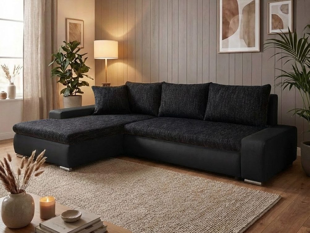 Beautysofa Polsterecke mit Schlaffunktion Teo L, L-Form Ecke Sofa Relaxcouch, Polsterecke mit Schlaffunktion Bettkasten, stilvoll Wohnzimmersofa aus Webstoff und Kunstleder