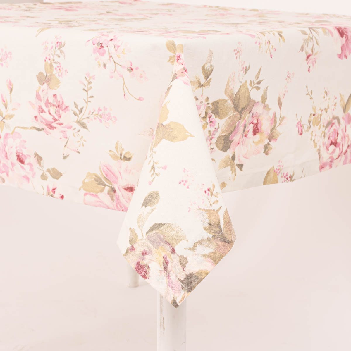 SCHÖNER LEBEN. Tischdecke Classic Painted Rose ecru rosa div. Größen, made in Germany,handmade,vorgewaschen,pflegeleicht