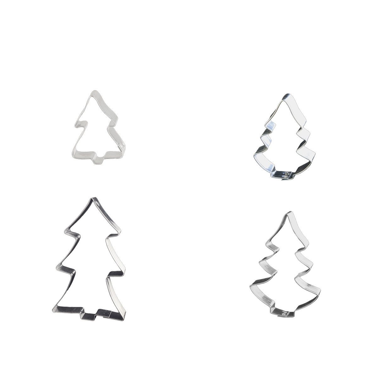 LARES Ausstechform 4er Set Tannen - in den Größen 5,5-19 cm - aus beständigem Weißblech, Weißblech, lebensmittelecht - für kleine und große Backfans - Made in Germany
