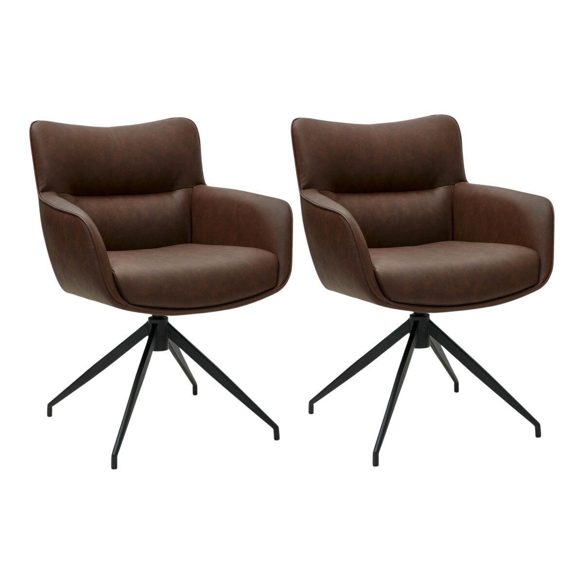 Feeling4Home Armlehnstuhl Acissa 2er-Set aus Kunstleder - mit Dreh-Rückstellfunktion, Braun, Modernes Design mit Kunstleder und Metallfuß