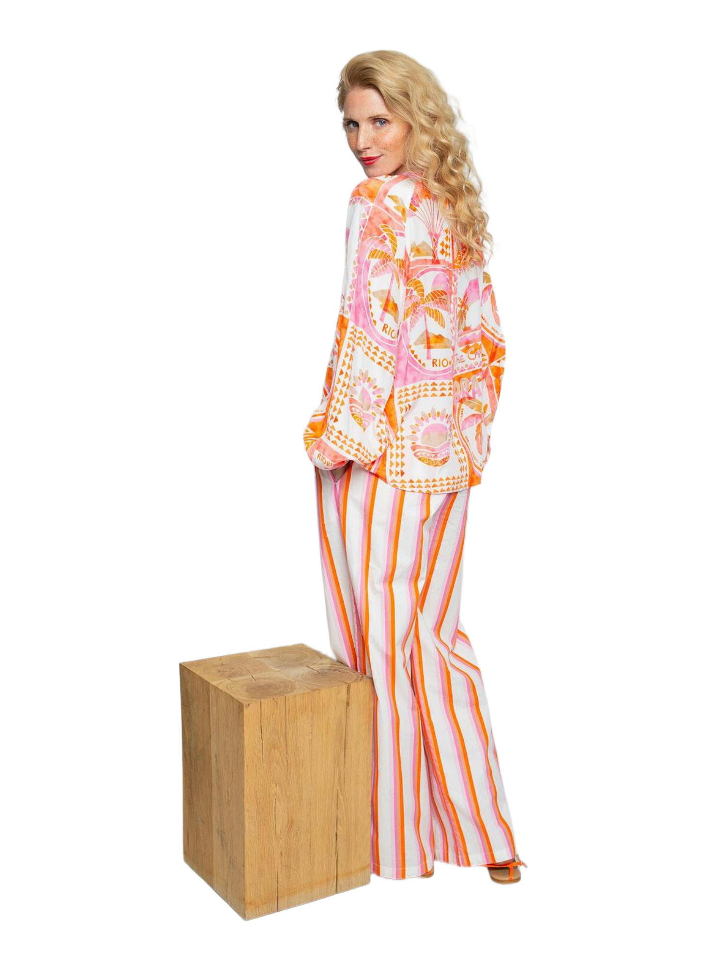 Emily Van Den Bergh Blusenshirt bunt,Casual,Viskose,Allover-Print,V-Ausschnitt,Lang,Weit