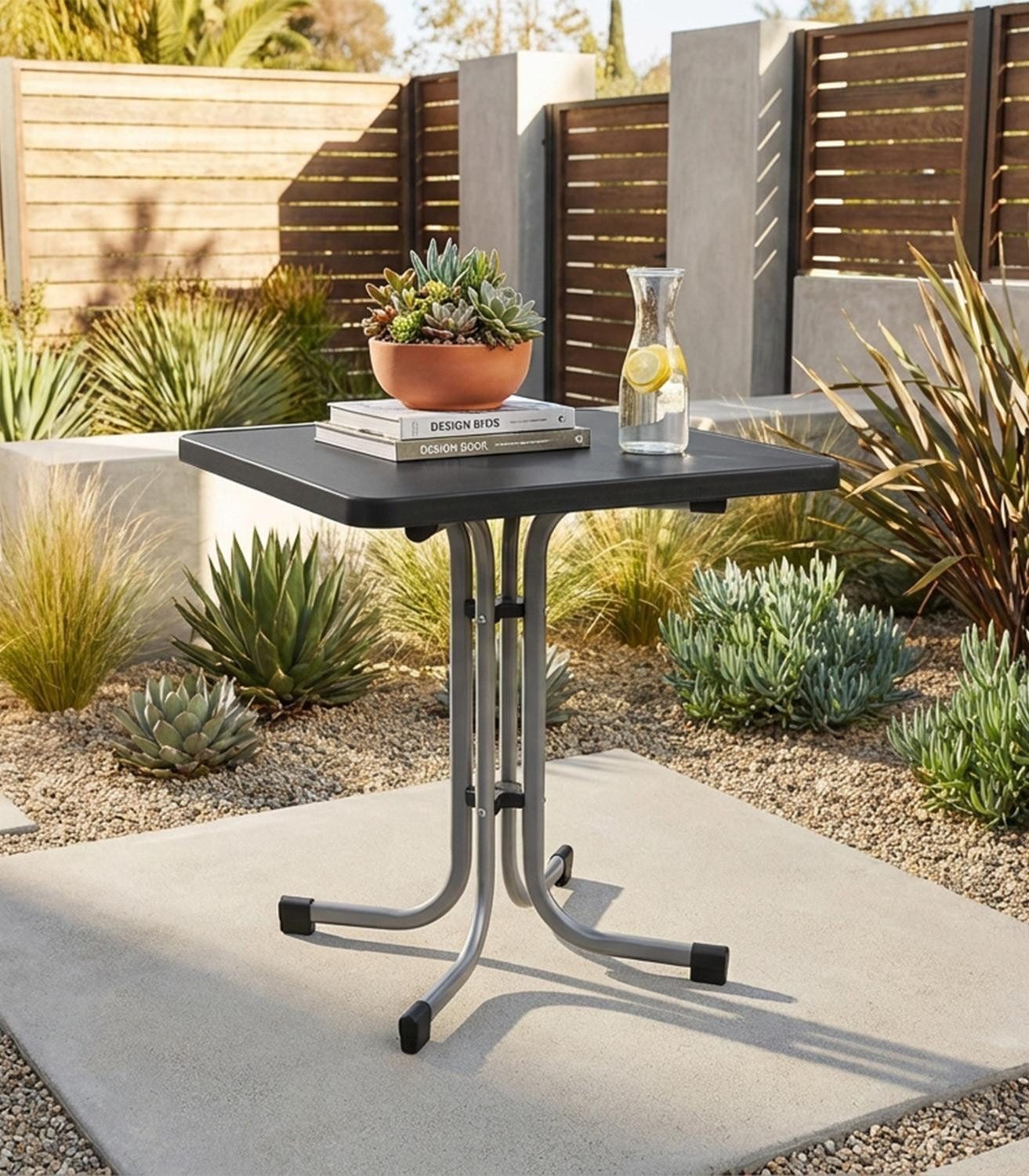 Sieger Gartenmöbel Gartentisch MECALIT, Klappbar, B 70 x T 70 cm, Graphitfarben, Schieferfarben, Metall, Tischplatte aus Mecalit