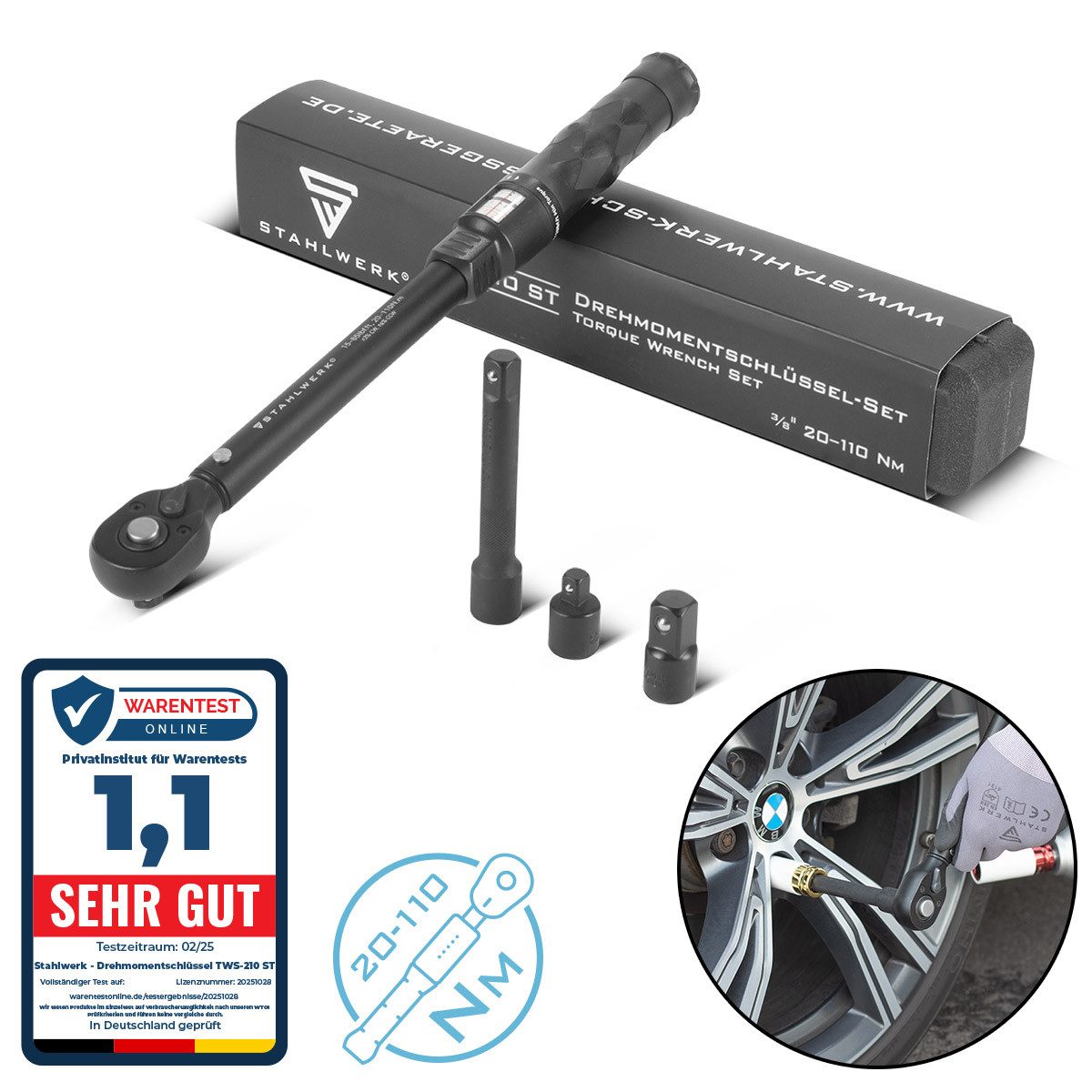 STAHLWERK Drehmomentschlüssel Drehmomentschlüssel TWS-110 ST 20-110 Nm 3/8“ (Packung, 1 St), Antrieb 6.3 mm (1/4) / 10 mm (3/8) / 12.5 mm (1/2)