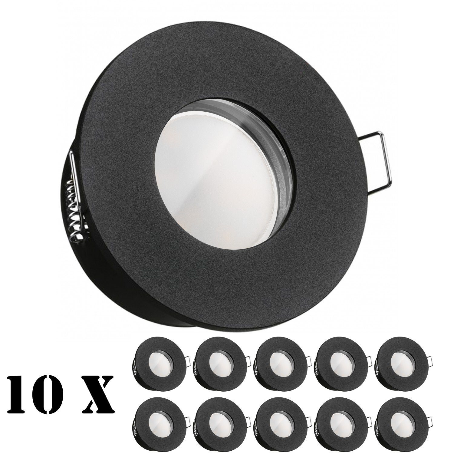 LED Einbaustrahler LEDANDO extra schwarz LED Einbaustrahler 5W 10er in Leuchtm IP65 flach Set mit