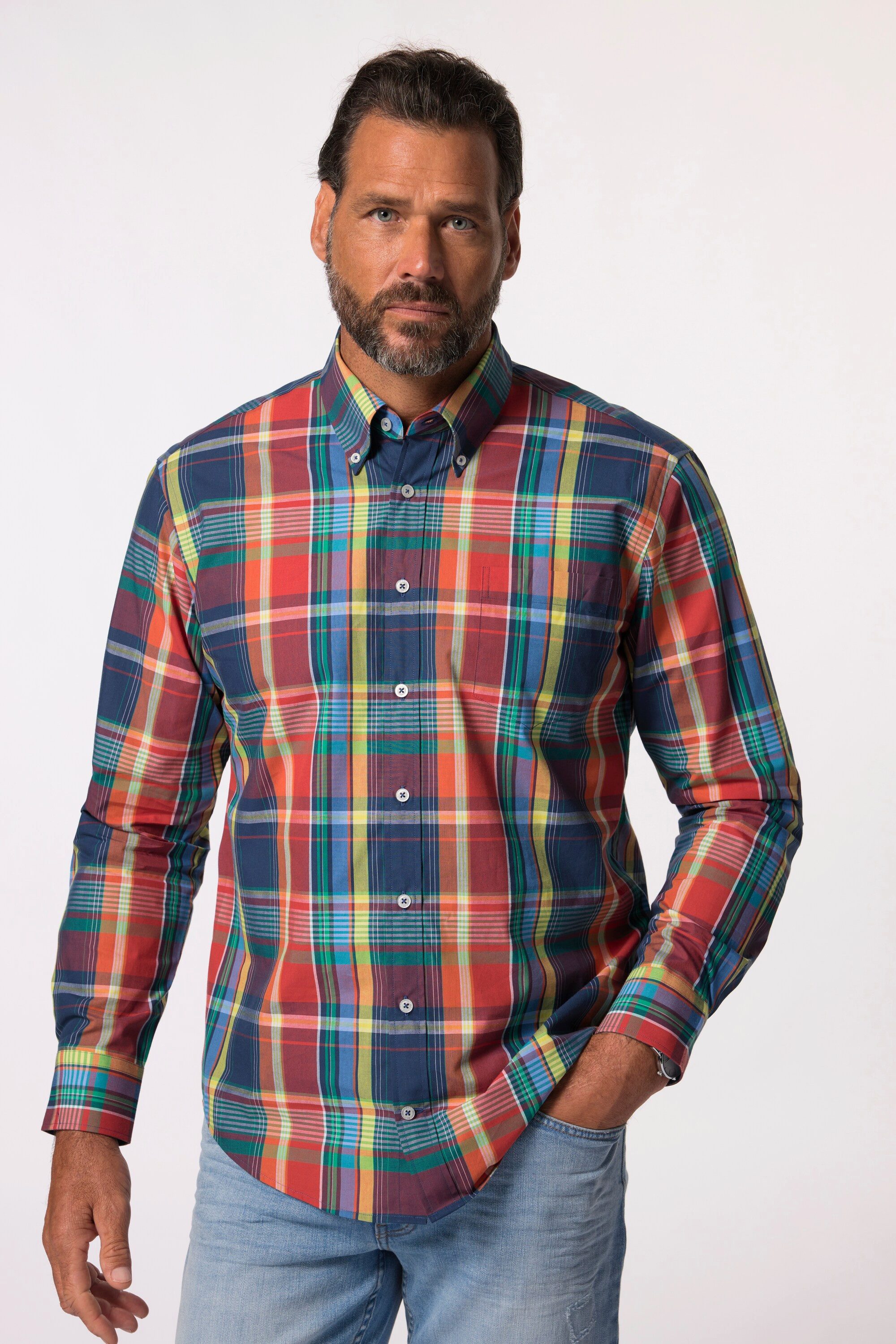 Businesshemd JP 1880 Karohemd Langarm Buttondown-Kragen