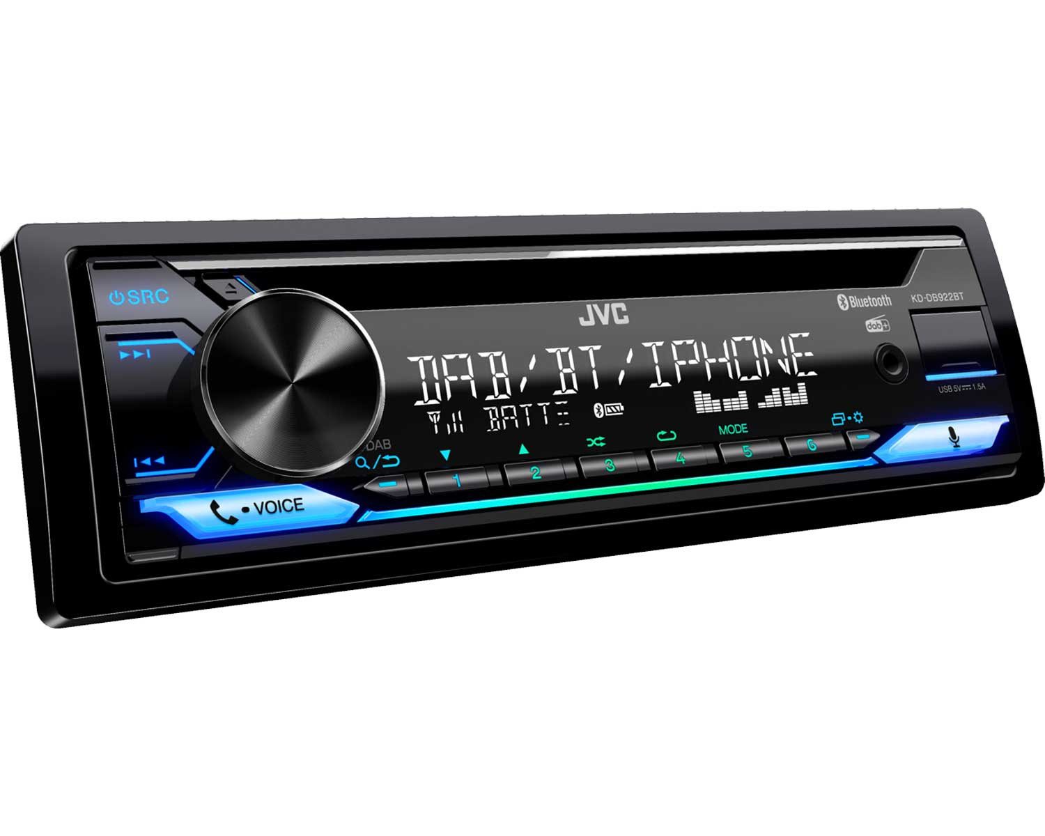 JVC KD-DB922BT Bluetooth DAB+ CD Spotify USB Android iPhone Autoradio (RDS, AM/FM Radio, Animiertes Display, Freisprecheinrichtung, 1 DIN, RDS, AM/FM Radio, Animiertes Display, Freisprecheinrichtung, 1 DIN)