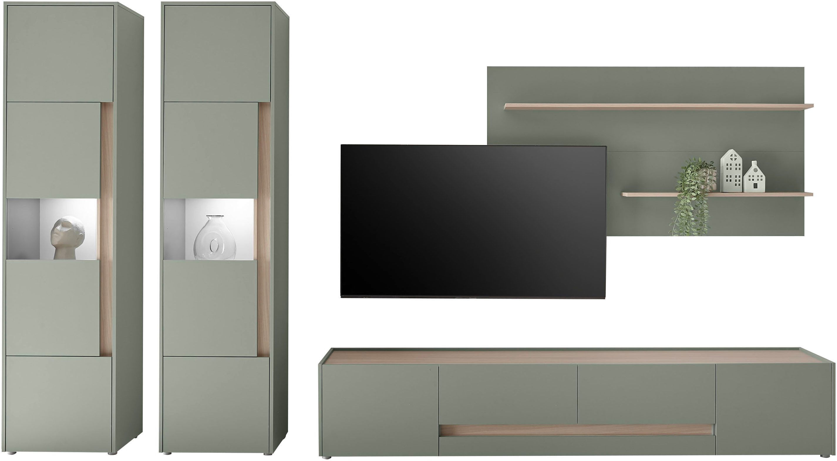 Home affaire Wohnwand City/Giron, moderne Anbauwand, Komplettset in vielen Farben verfügbar, (Set, 4-St), enthält zwei Vitrinen, ein Lowboard & ein Wandboard