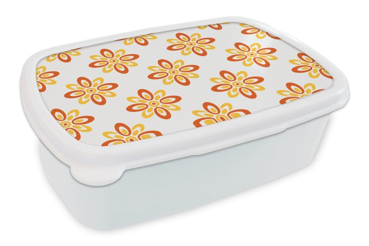 Orange, für Kunststoff, - Erwachsene, Lunchbox für und Mädchen Kinder Muster 70er Jahre Jungs und - Brotbox MuchoWow - Brotdose, Blumen weiß (2-tlg),