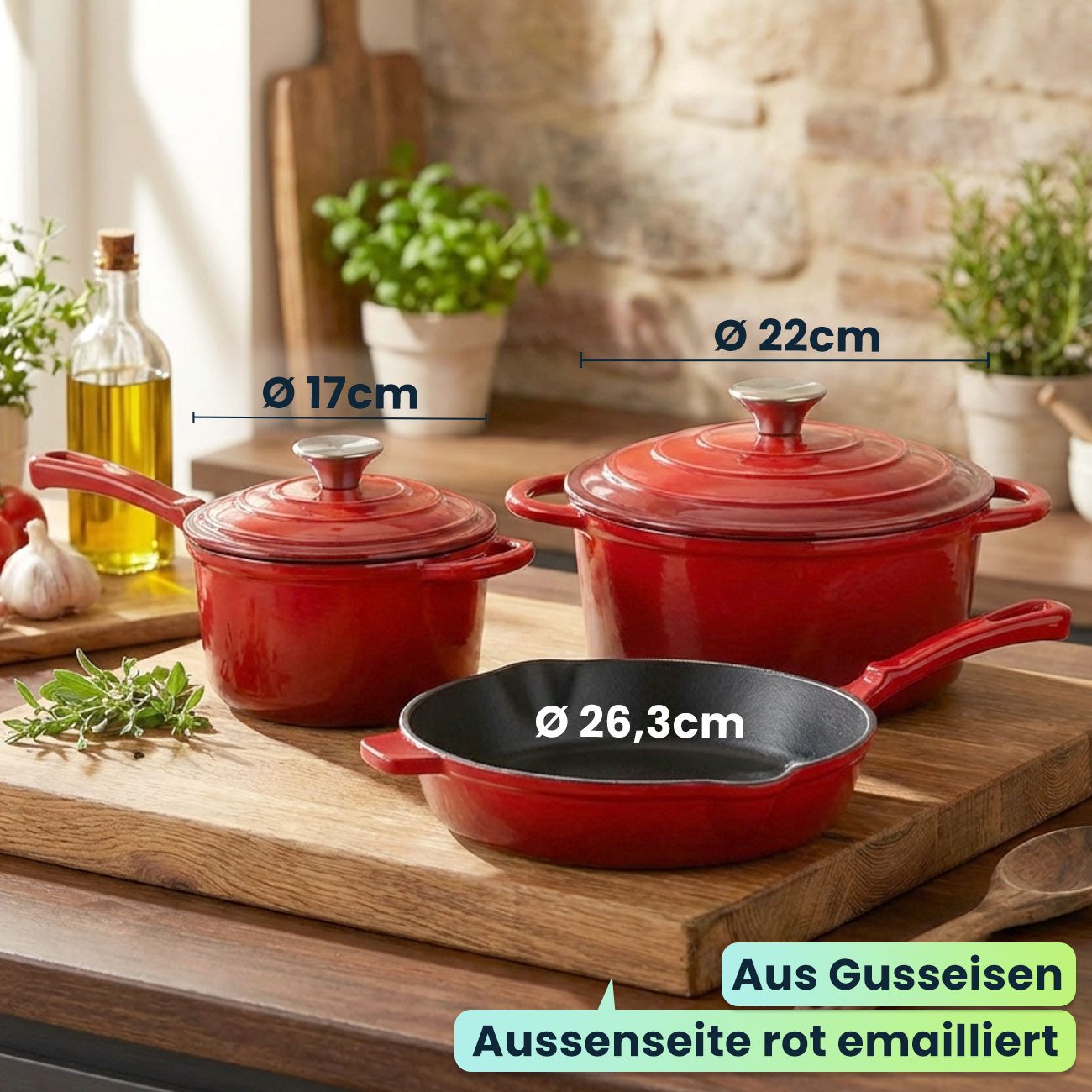 Casativo Topf-Set Topf-Set aus Pfanne, Kochtopf und Stielkasserolle, Kochgeschirr für alle Herdarten, Induktion & Backofen – Bild 2 von 5