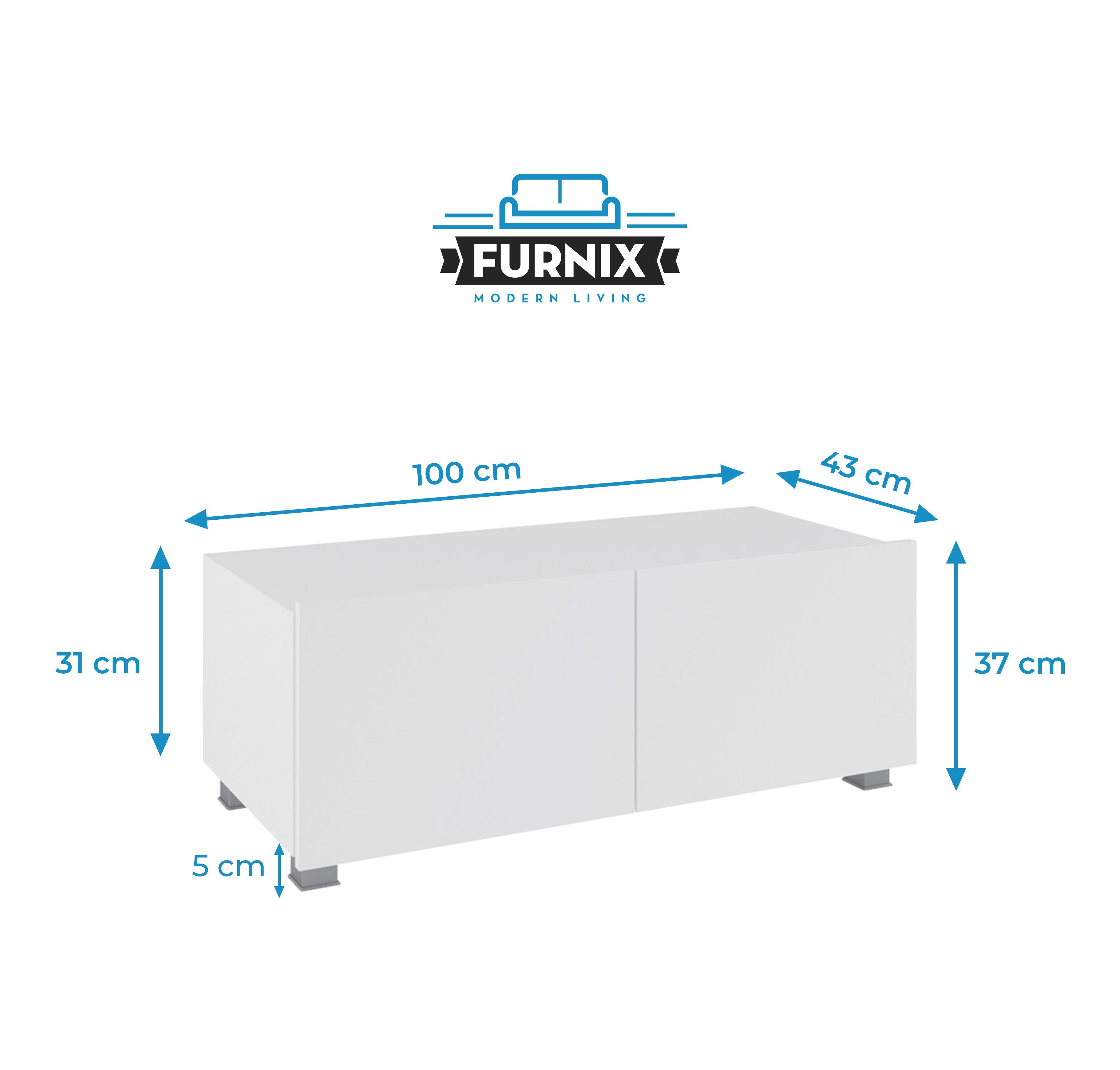 Furnix TV-Schrank Wahl Wandmontage oder Glanz möglich PUNE TV-Lowboard freistähend Wohnzimmer fürs 100 nach Weiß/Weiß