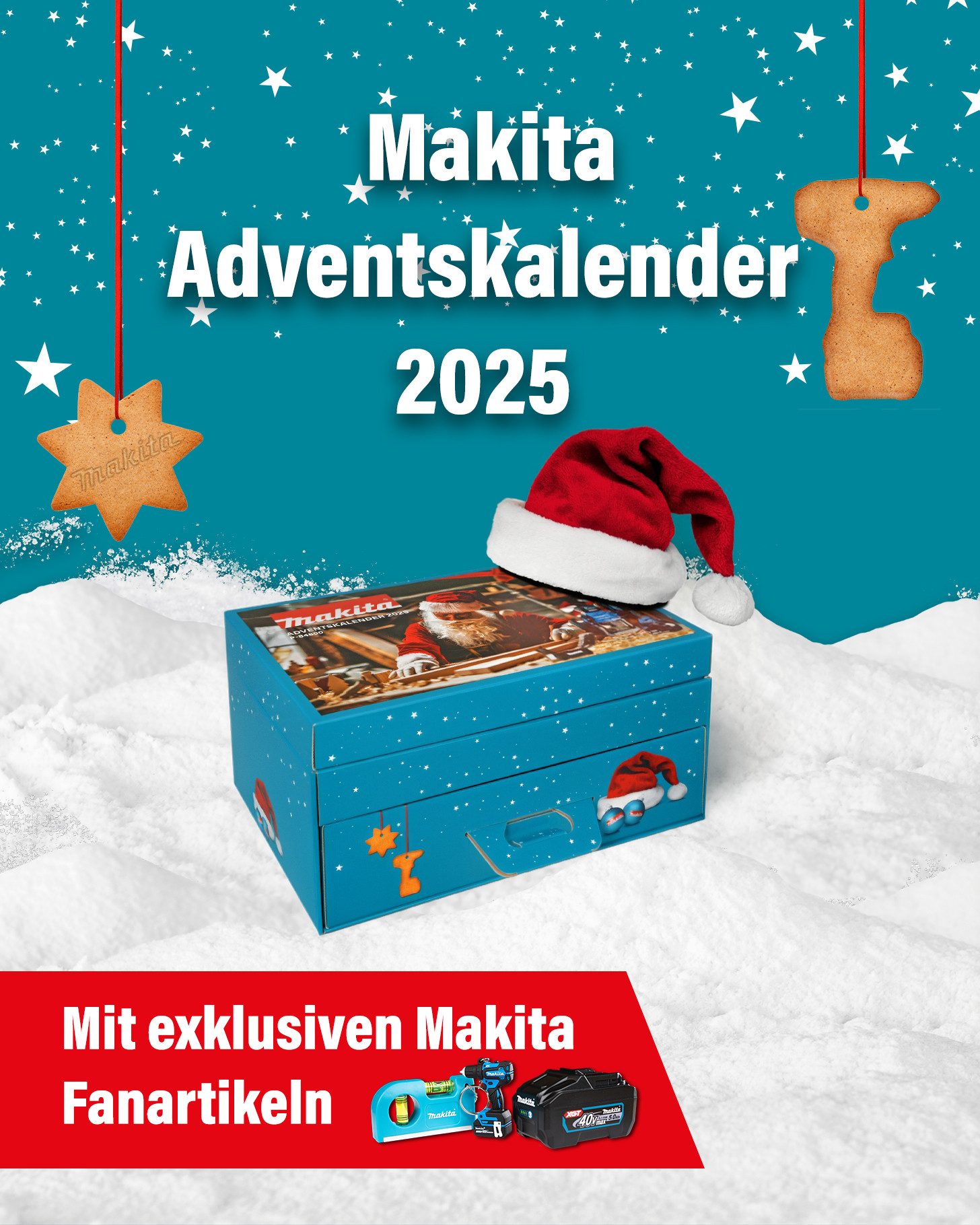 Makita Adventskalender 2025, mit vielen praktischen Werkzeugen und originellen Fanartikeln