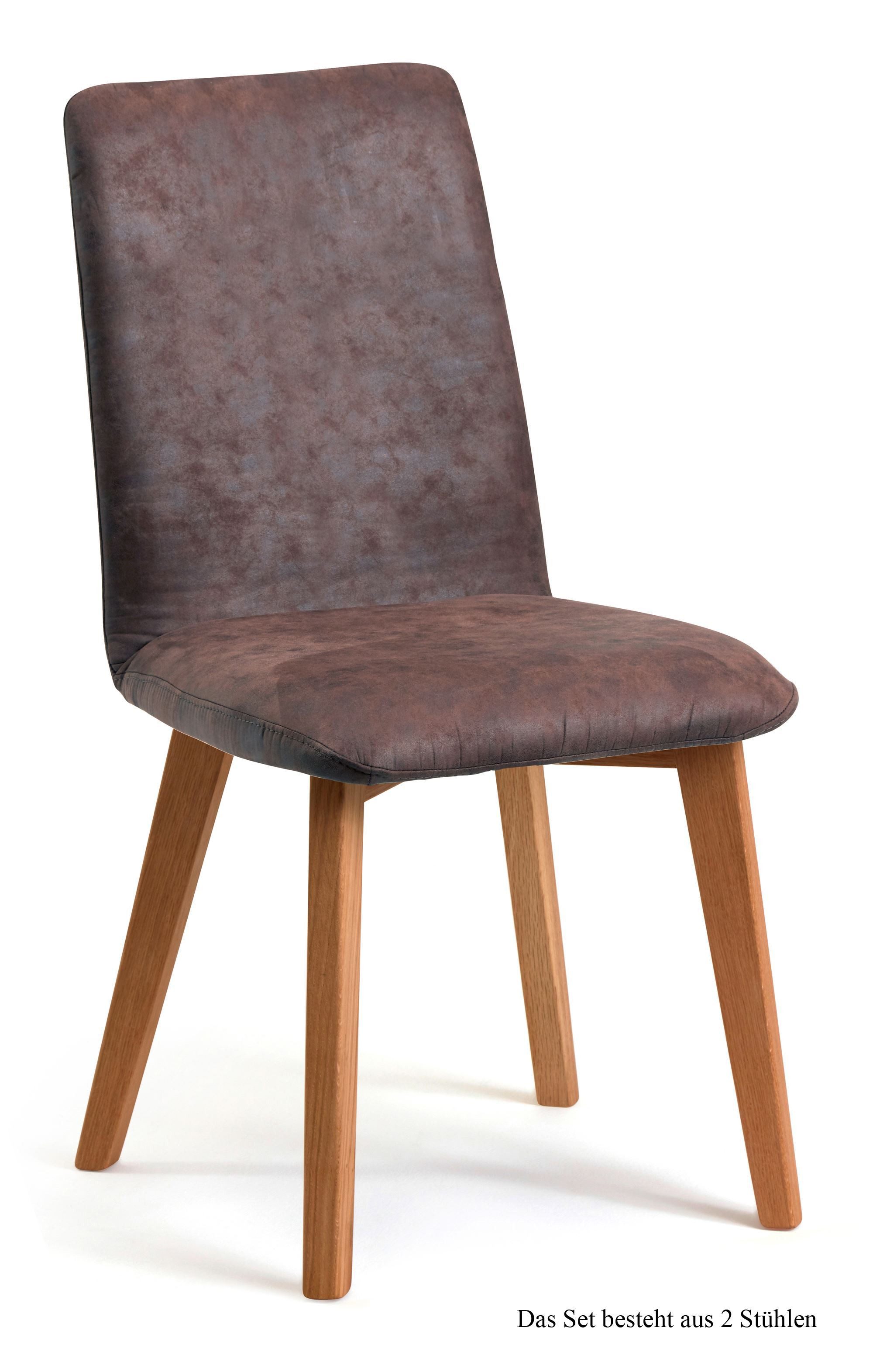 58 aufm Kessel Esszimmerstuhl Küchenstuhl (2er-Set) Darci 47x92x60 Eiche geölt/Rosewood (Lieferung bis Verwendungsstelle, 2 St), Stabiles Gestell aus Massivholz pflegeleichter Bezug aus Microfaser