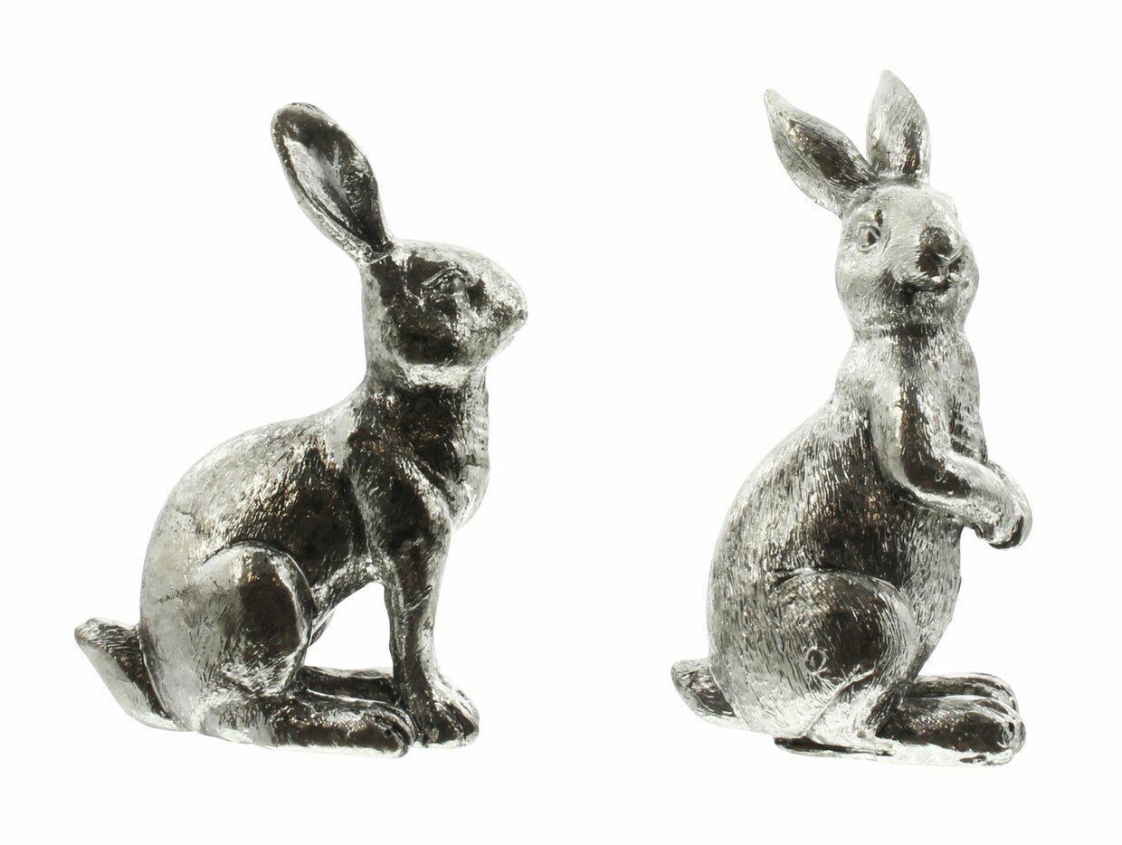 Home-trends24.de Osterhase Hasen Silber Osterhase Tisch Ostern Deko Figur Statue Set Paar