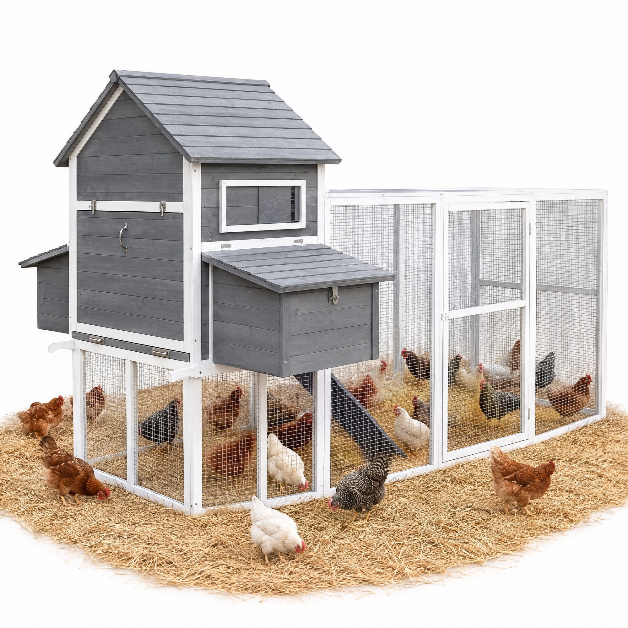 Melko Hühnerstall Geflügelstall Hühnervoliere Hühnerhaus Hühner Freilaufgehege, 2 Nestboxen mit insgesamt 4 Legenestern, XXL Freilaufgehege