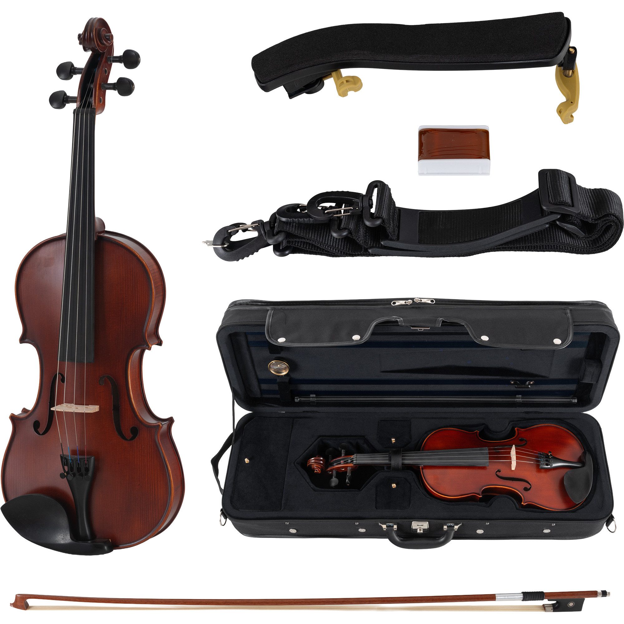 Classic Cantabile Violine Brioso Violinenset 3/4, Student-Set, Inkl. Leichtkoffer, Bogen, Schulterstütze und Kolofonium, Aus massivem Fichtenholz geschnitzte Decke