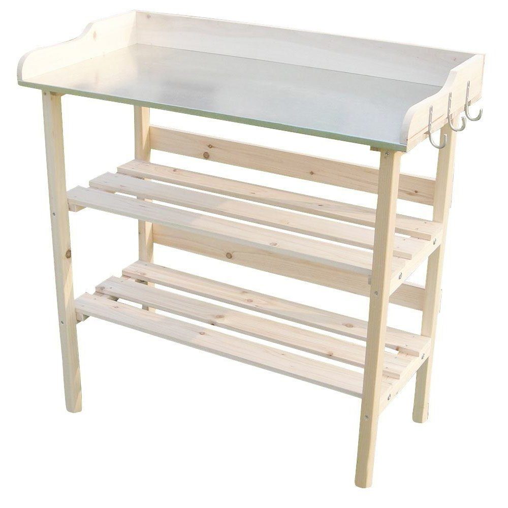 Melko Pflanztisch Gartentisch Pflanztisch Holztisch mit Ablage & Haken Gärtnertisch (Stück, 1-St., Pflanztisch), Holzstärke: 25 mm, 15 mm und 11 mm