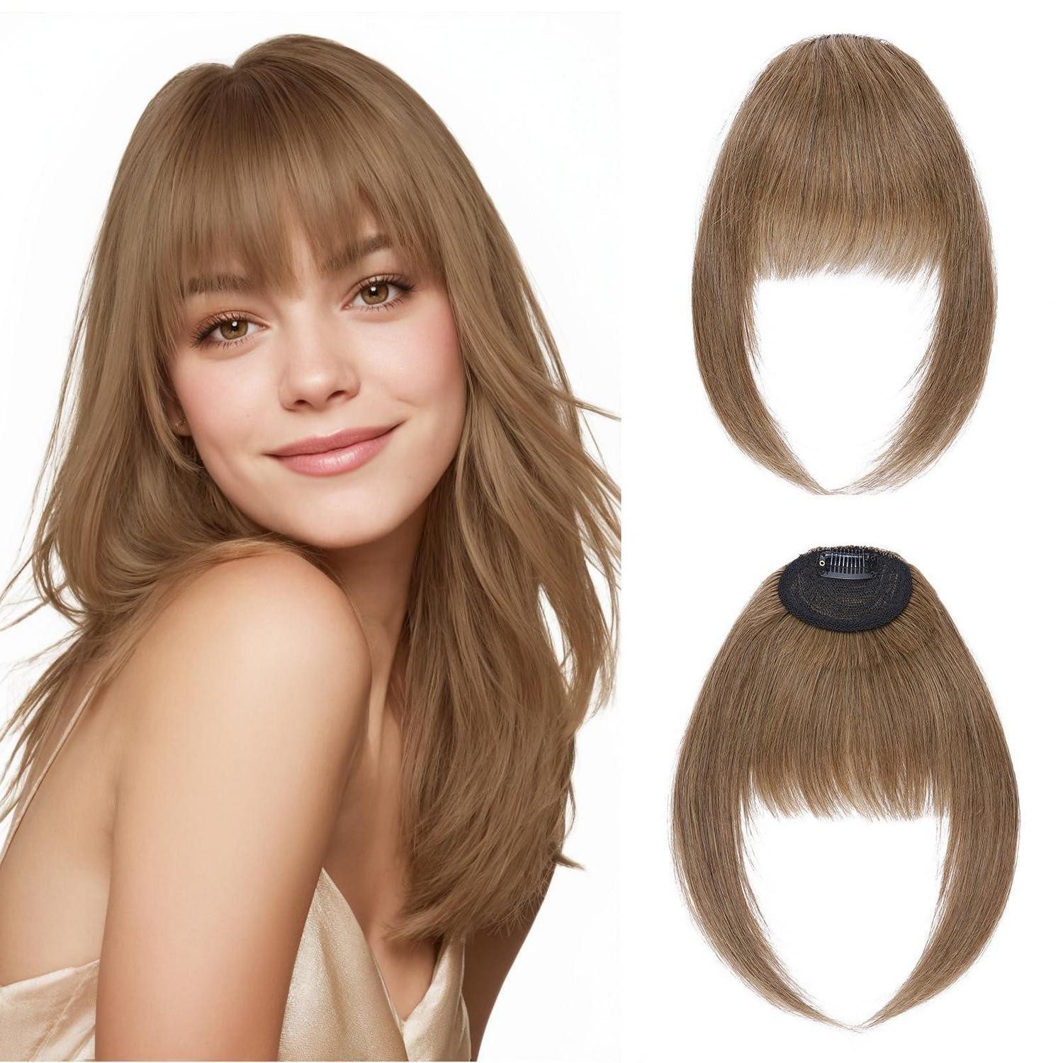 LuxusKollektion Echthaar-Extension Pony Haarteil Clip In Echthaar Französischer Pony 14g 06 Hellbraun