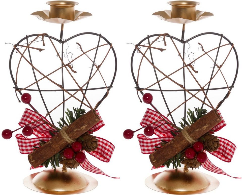 Myflair Möbel & Accessoires Kerzenhalter Herz, Weihnachtsdeko rot (Set, 2 St),  mit winterlicher Dekoration, Höhe 18 cm