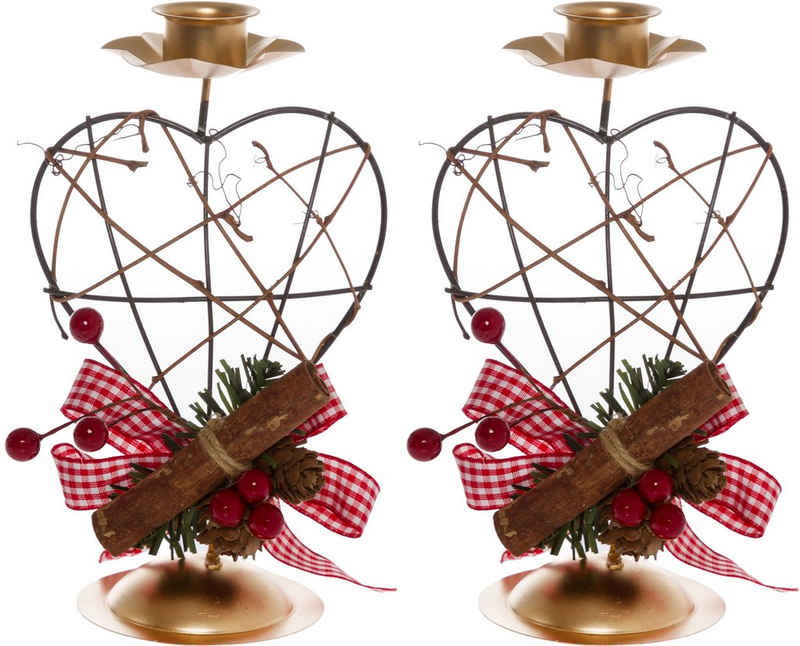 Myflair Möbel & Accessoires Kerzenhalter »Herz, Weihnachtsdeko rot« (Set, 2 St), mit winterlicher Dekoration, Höhe 18 cm