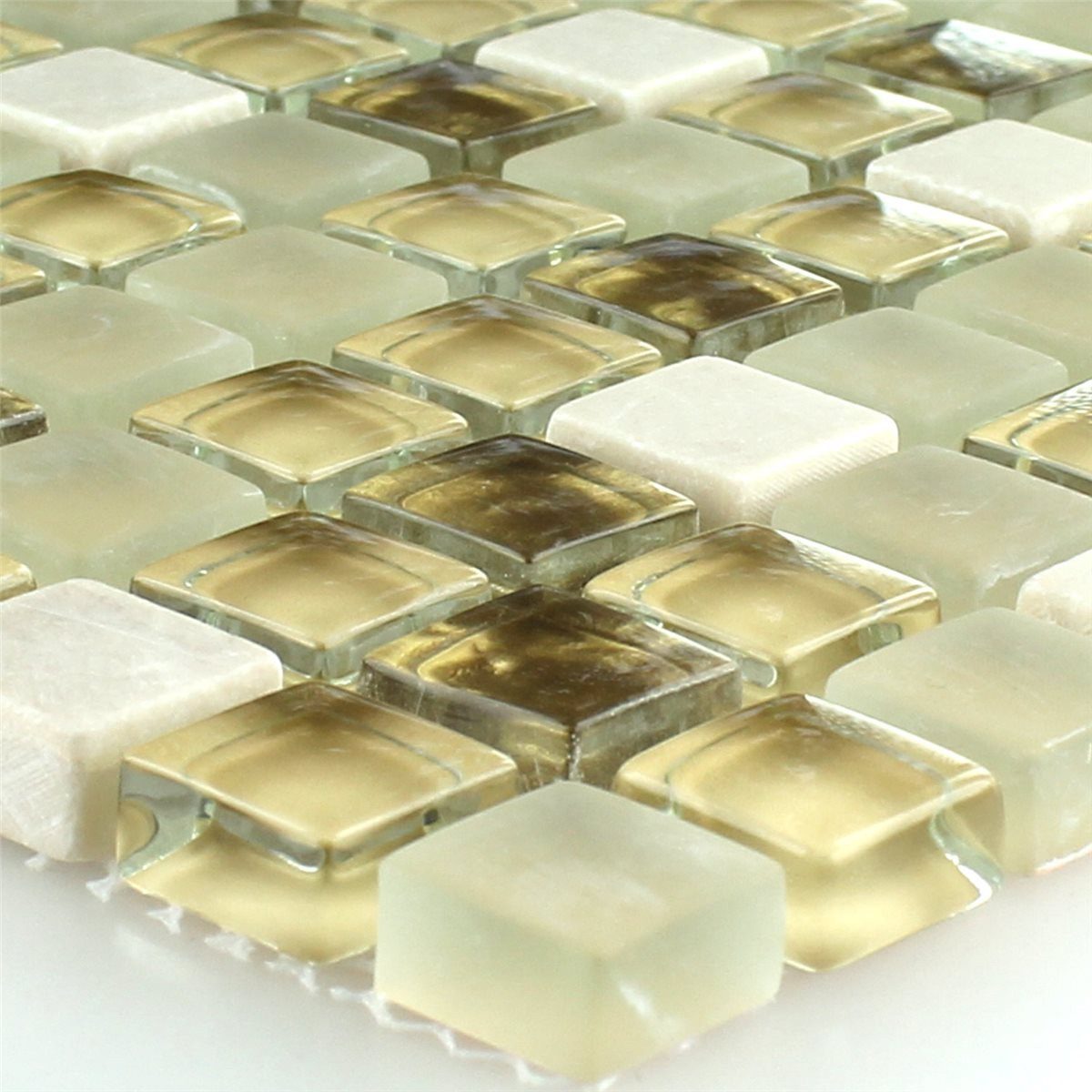 Mosafil Mosaikfliesen Glas Naturstein Mosaikfliesen Wittenberg Weiß Gold, Naturstein-Glas 32.200x30.500, gold-beige, Verlegefertig auf ein Netz geklebt