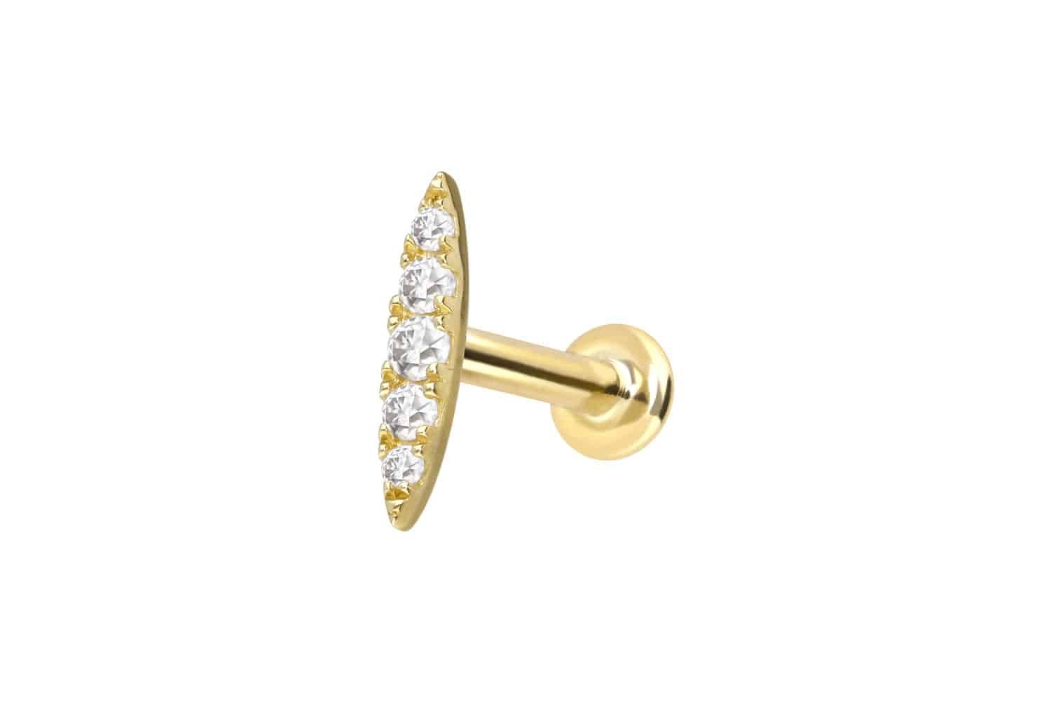 Piercing-Set 14 Karat Gold Labret mit Innengewinde MOISSANIT-OVAL