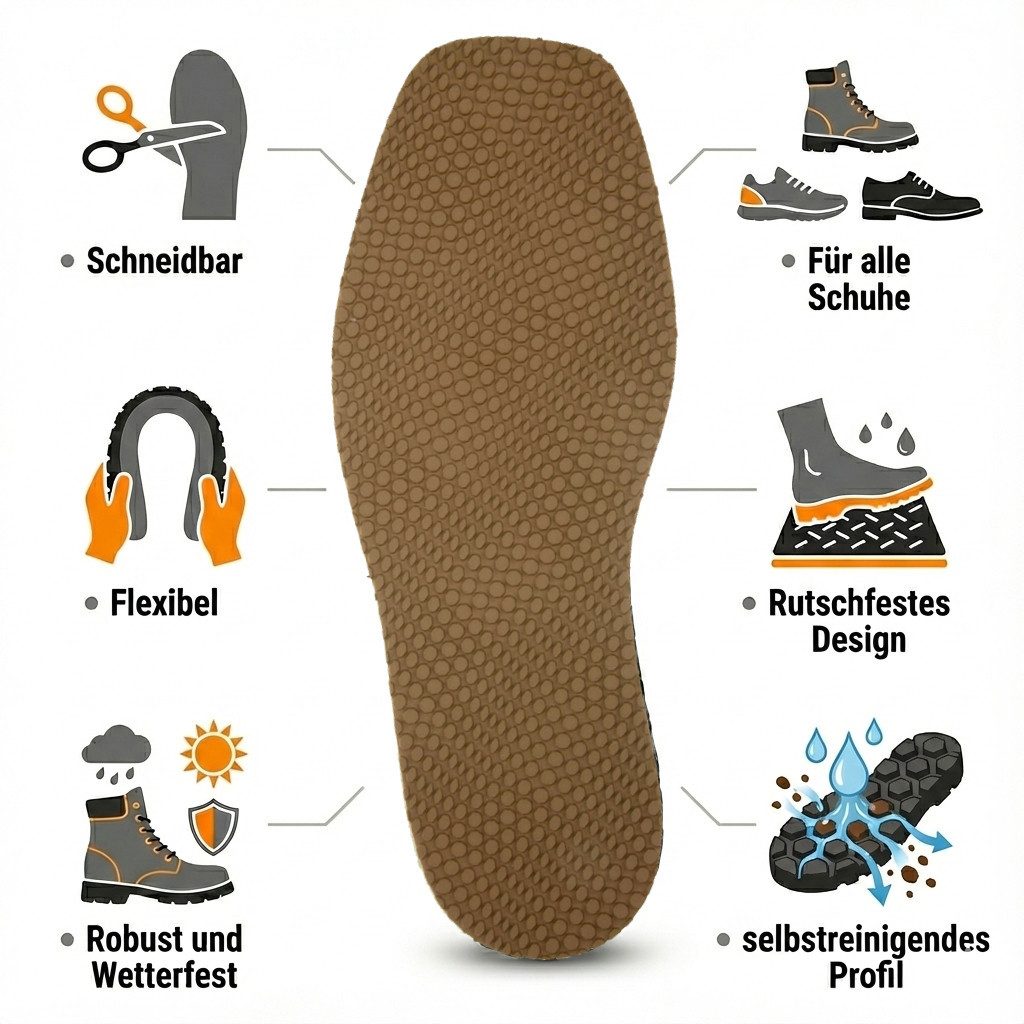 Langlauf Schuhbedarf Einlegesohlen Langlauf® Premium Zellkautschuk Langsohle Sohle "Croco caramel" 4mm