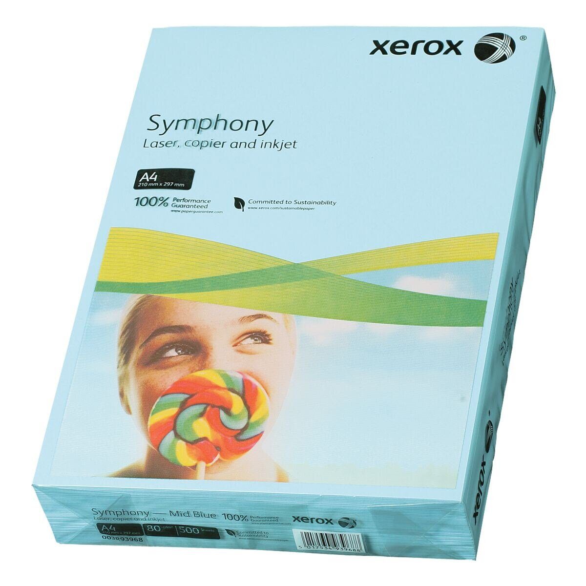 Xerox Drucker- und Kopierpapier Symphony, Trendfarben, Format DIN A4, 80 g/m², 500 Blatt mittelblau