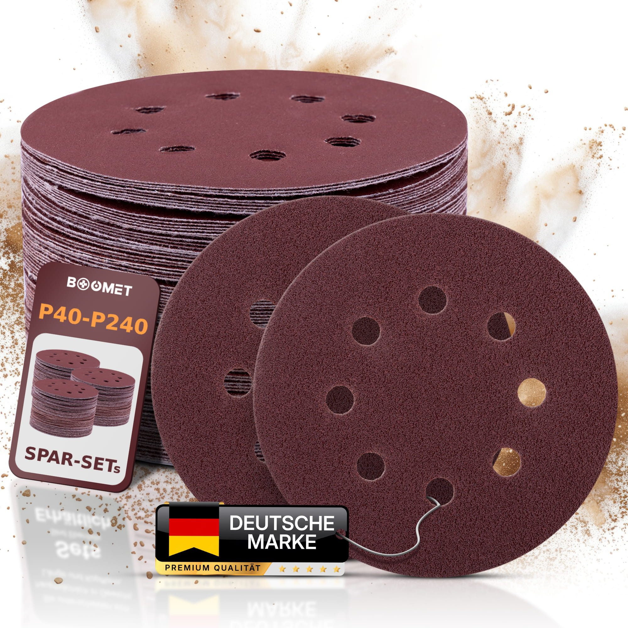 BOOMET Schleifpapier Schleifpapier Ø 125 mm 8 Loch Klett, (40 St., P120 40 Stück), Schleifscheiben für eine Flex Schleifmaschine Körnung