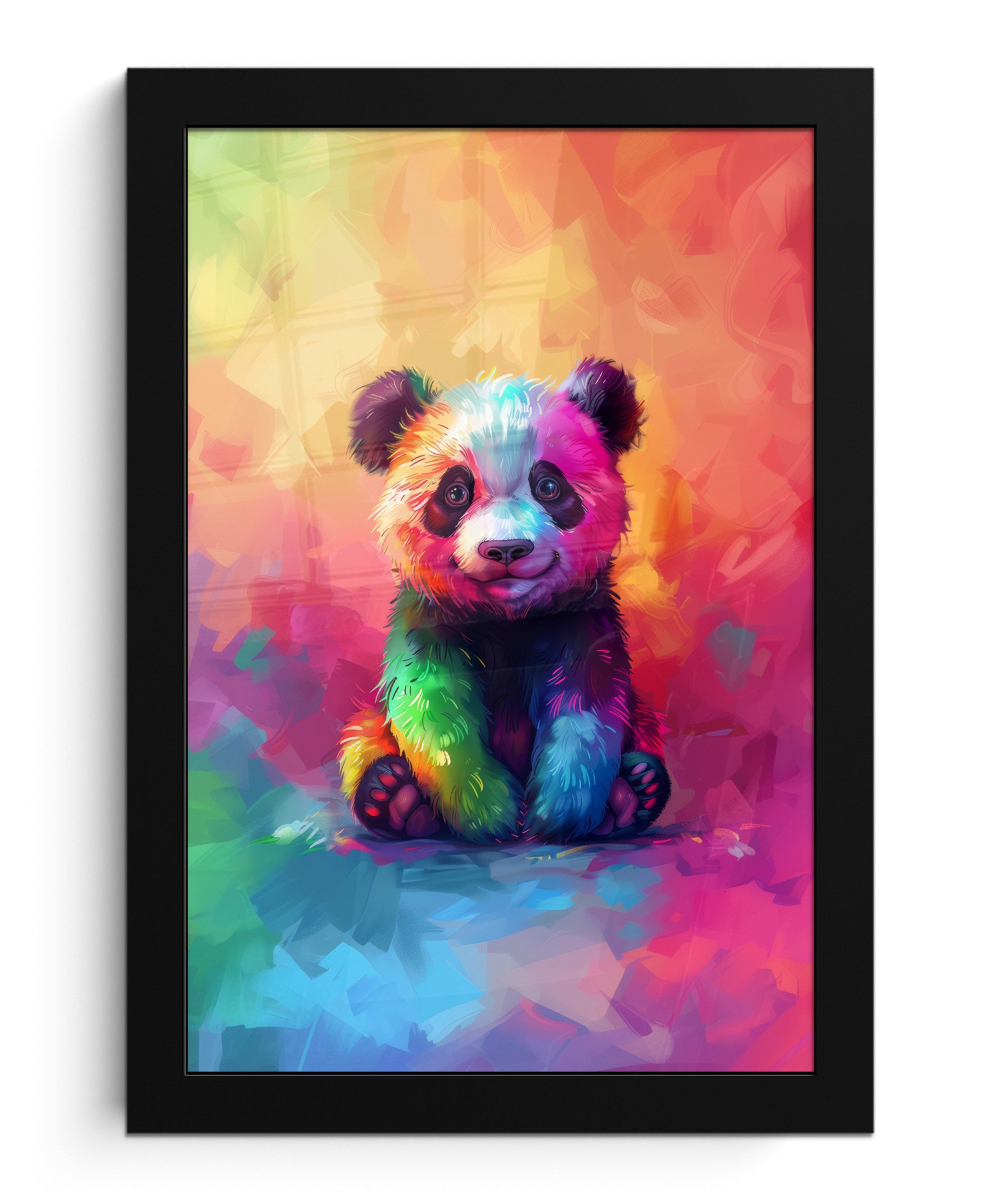 MuchoWow Poster Panda - Tiere - Bunt - Neon, (1 St), Bilderrahmen, Zimmer Deko, Bild für Wohnzimmer, 20x30 cm