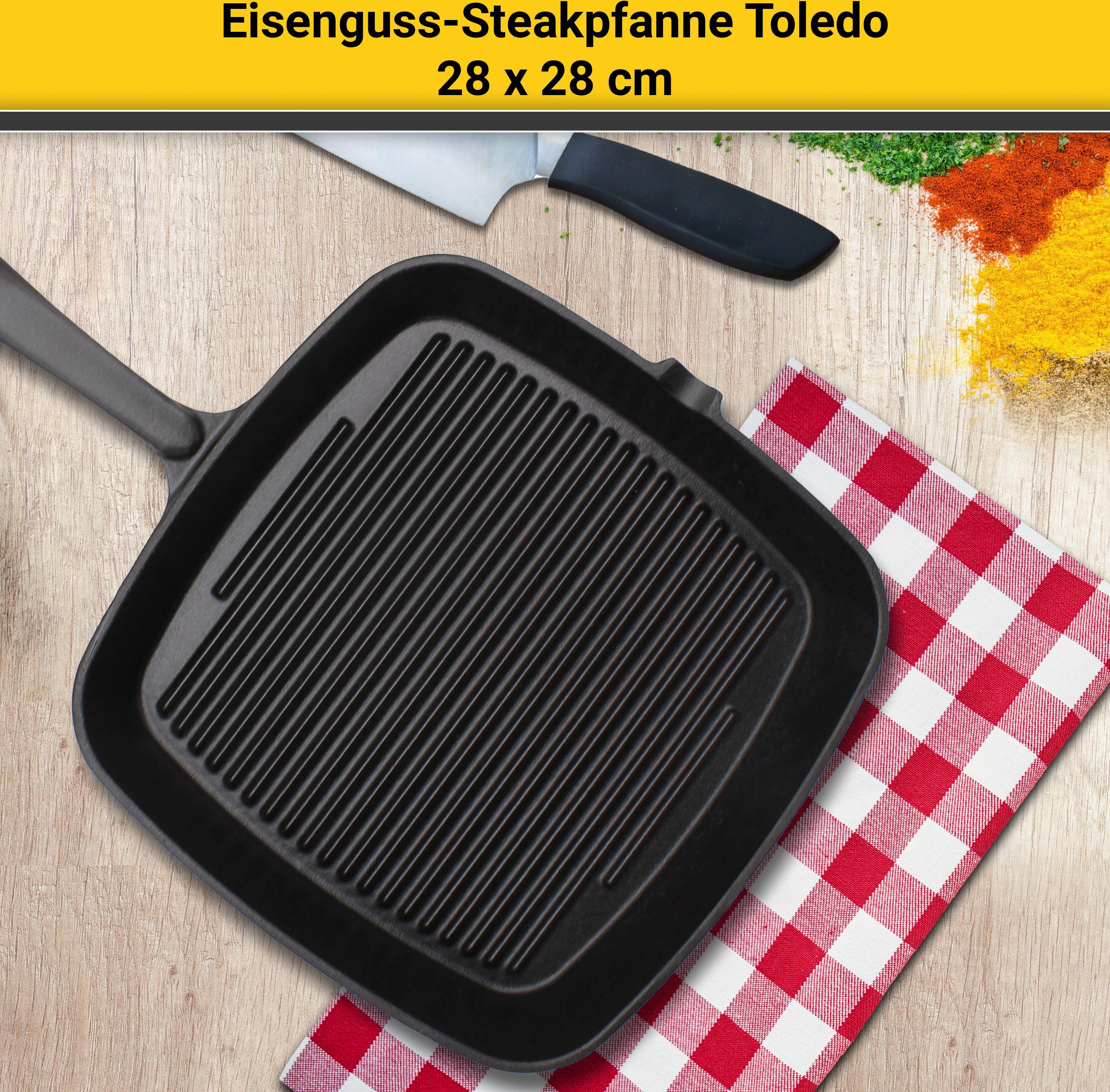 Krüger Steakpfanne Einsenguss Grill-/ Steakpfanne TOLEDO, 28 x 28cm, Gusseisen (1-tlg), für Induktions-Kochfelder geeignet