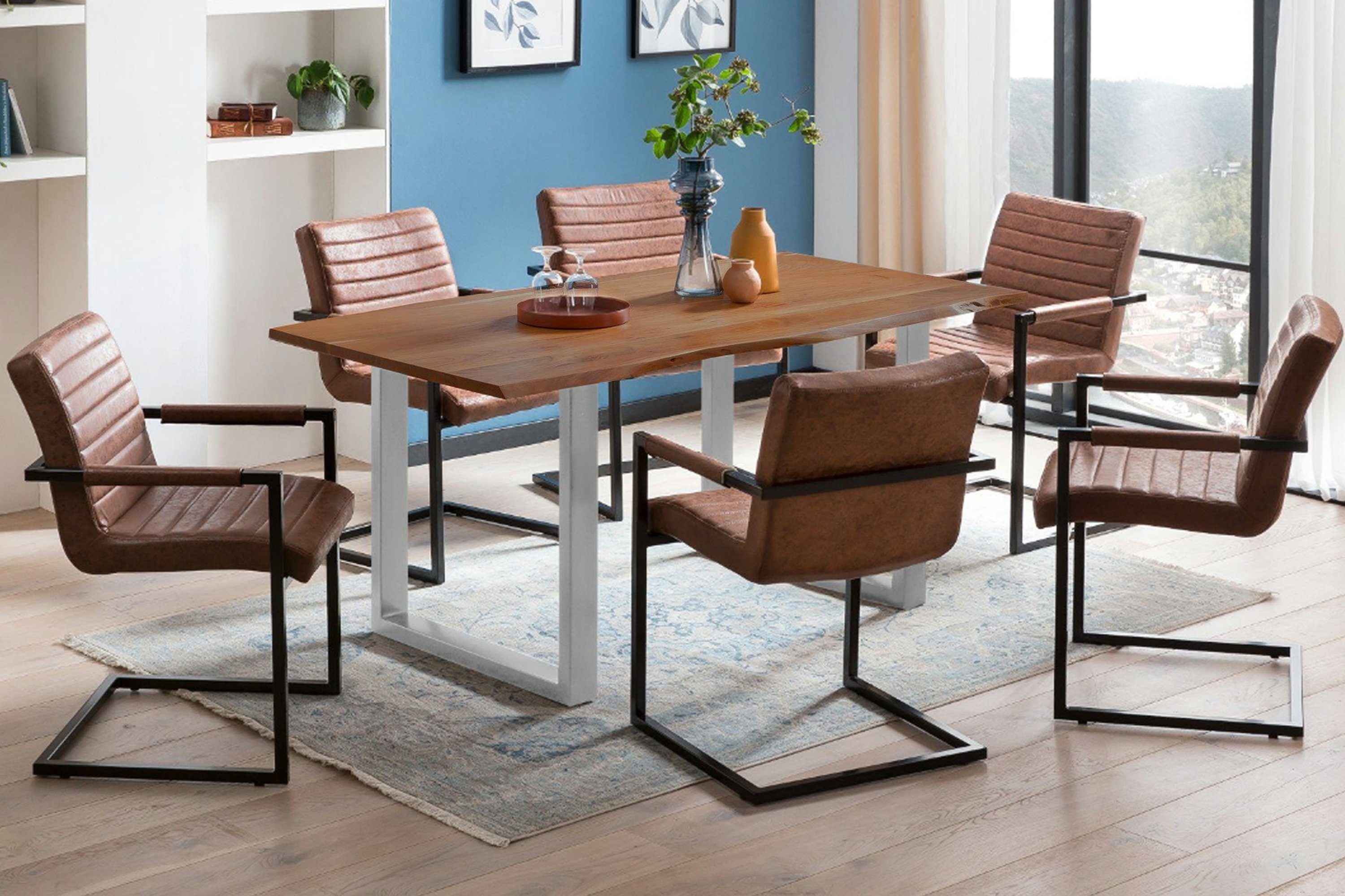 SAM® Essgruppe Alterius, massives Akazienholz, mit Baumkante, U-Gestell und Стульяn