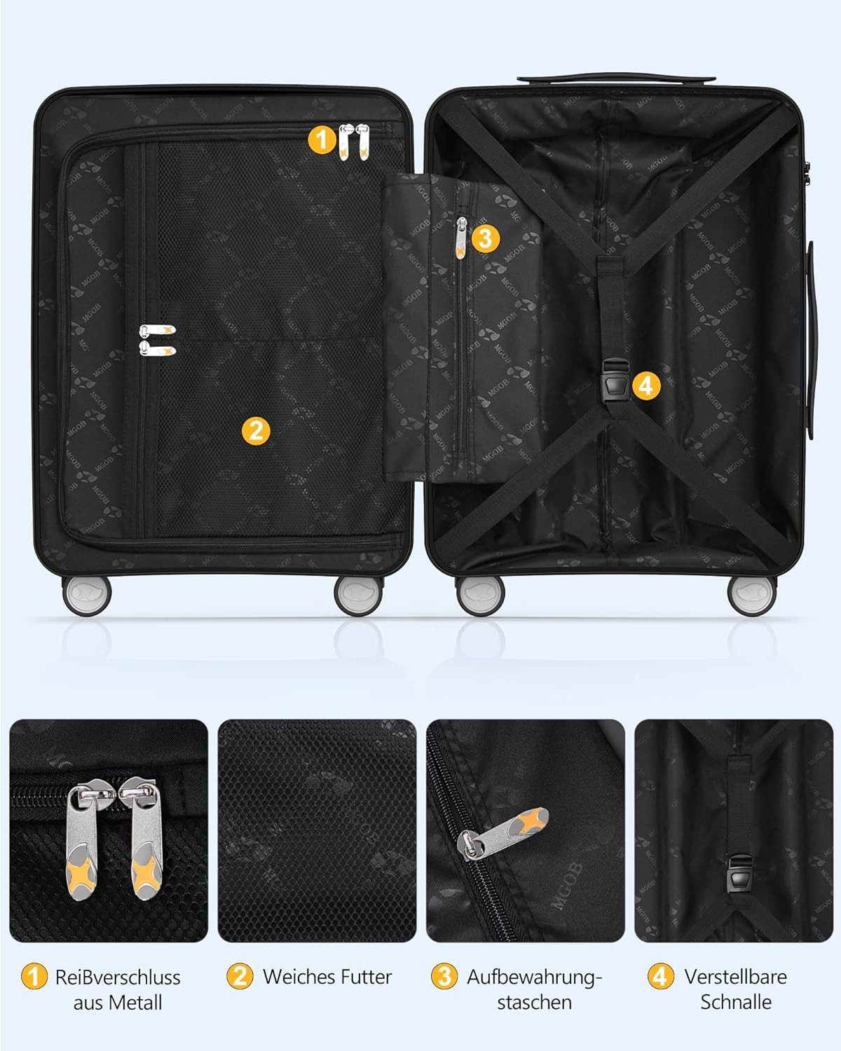 Diyarts Handgepäckkoffer Handgepäck Koffer, 4 Rollen, Handgepäck-Trolley, Leichtgewichtig mit TSA-zugelassenen Schlössern