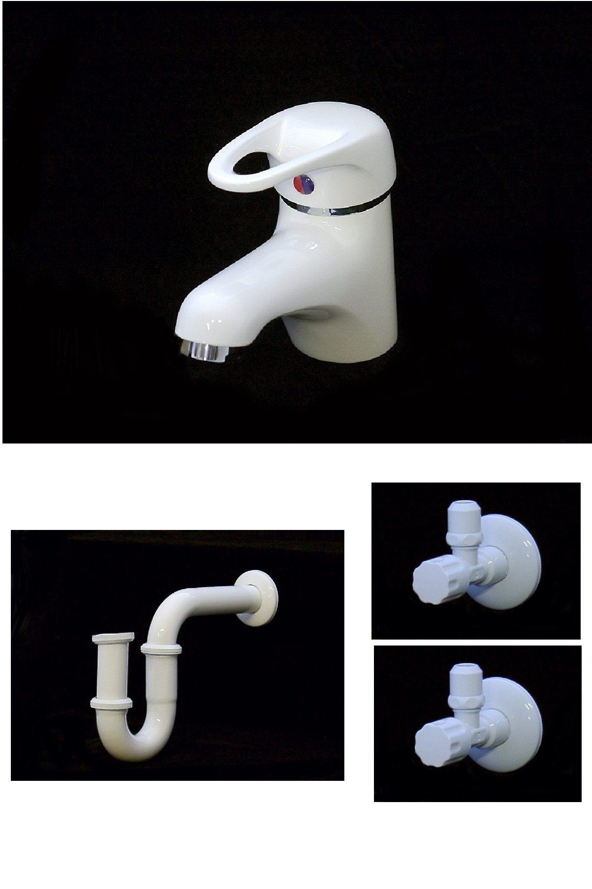 Wagner Armaturenwelt Waschtischarmatur Waschbecken Bad Wasserhahn Armatur Siphon 2 Eckventile Weiss