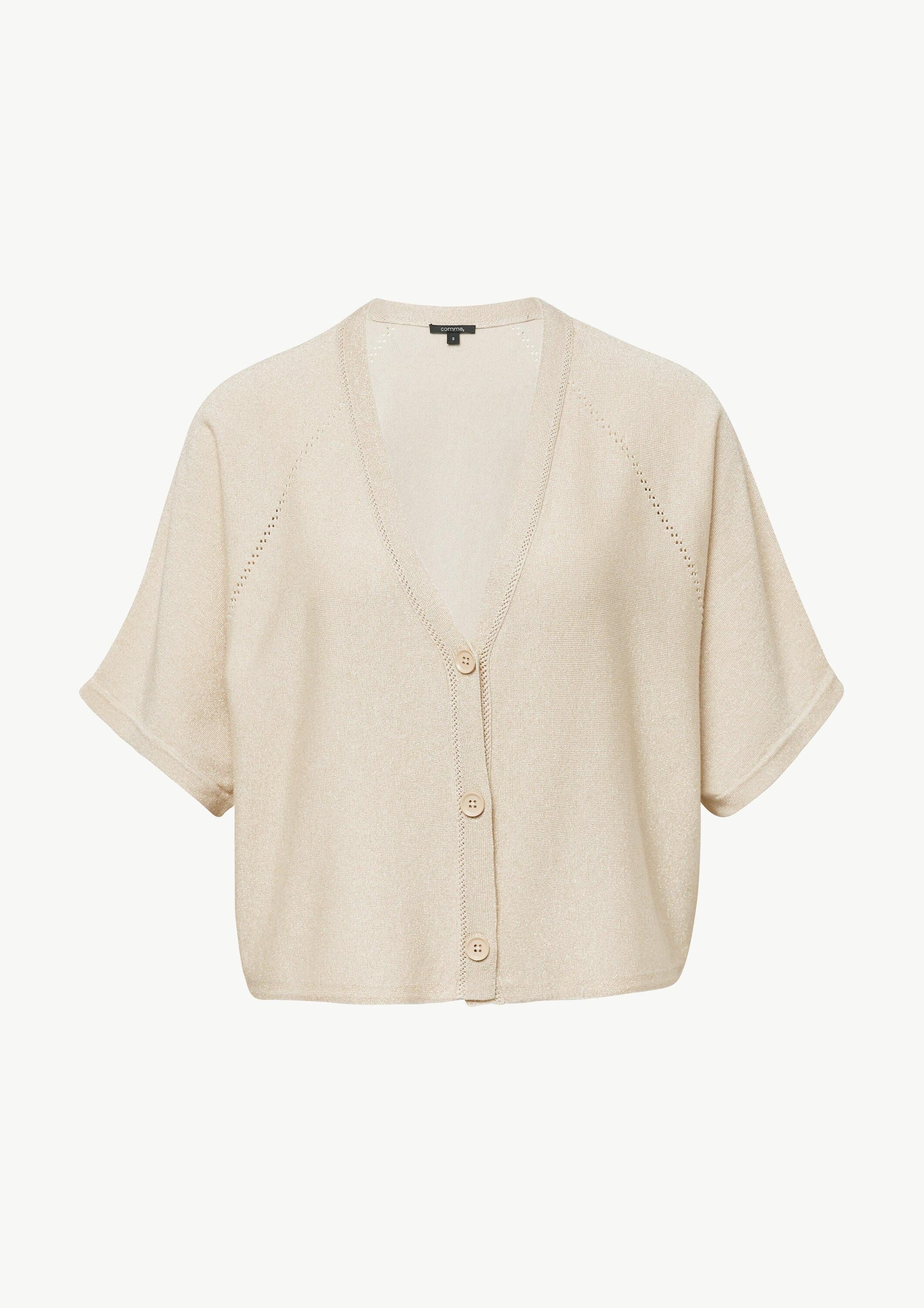 comma Cardigan Strickjacke Schimmernder Feinstrick-Cardigan mit Fledermausärmeln