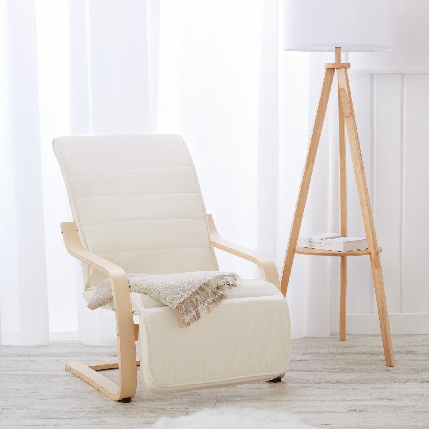 Homestyle4u Relaxsessel verstellbar Schaukelstuhl, abnehmbar, Fußteil Sessel Fernsehsessel Natur Bezug
