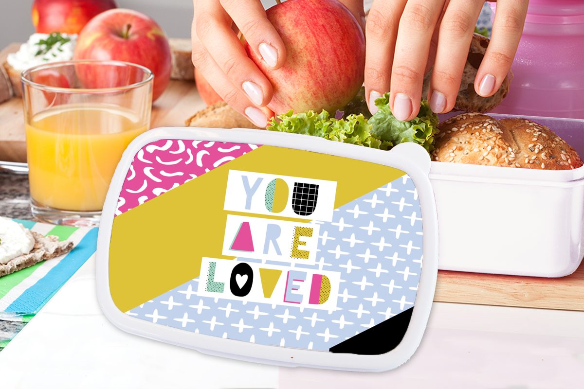 MuchoWow Lunchbox Zitat - Liebe Kunststoff, weiß für Erwachsene, Brotdose, Kinder Brotbox (2-tlg), und und - Jungs für Muster, Mädchen