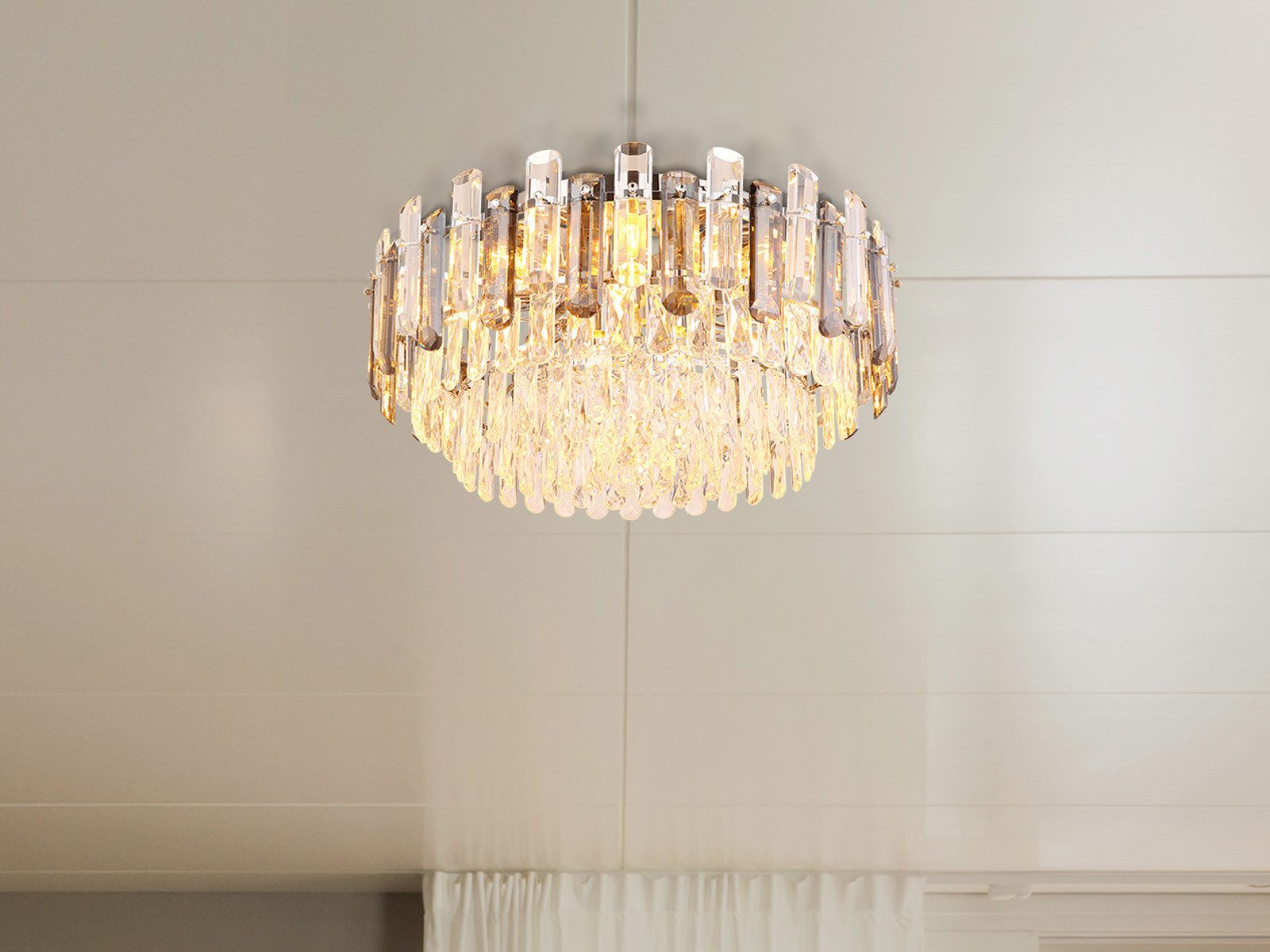 GLOBO LIGHTING LED Deckenleuchte mit Acryl Kristallen & Glasstäben Ø 39cm, Dimmfunktion, LED wechselbar, warmweiß, besondere Designer Deckenlampe mit Luxus Lampenschirm Rauchglas