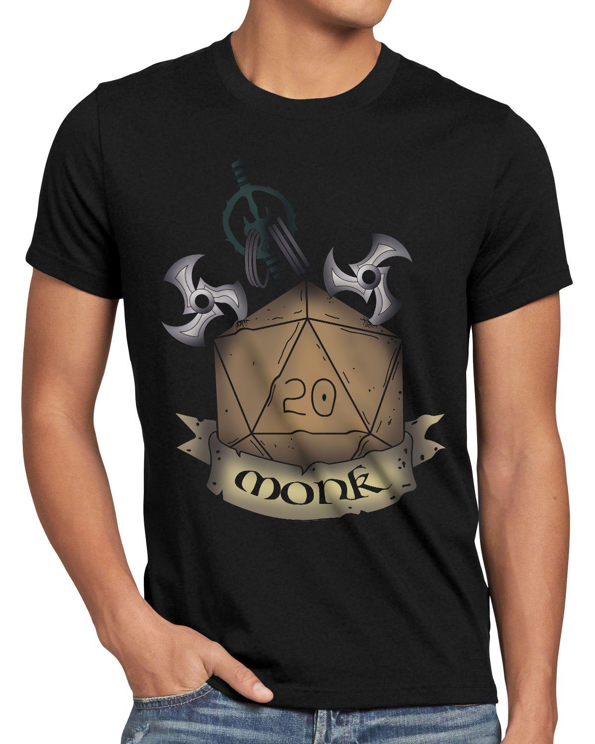 style3 Print-Shirt Herren T-Shirt Würfel Monk dungeon tabletop dragons d20