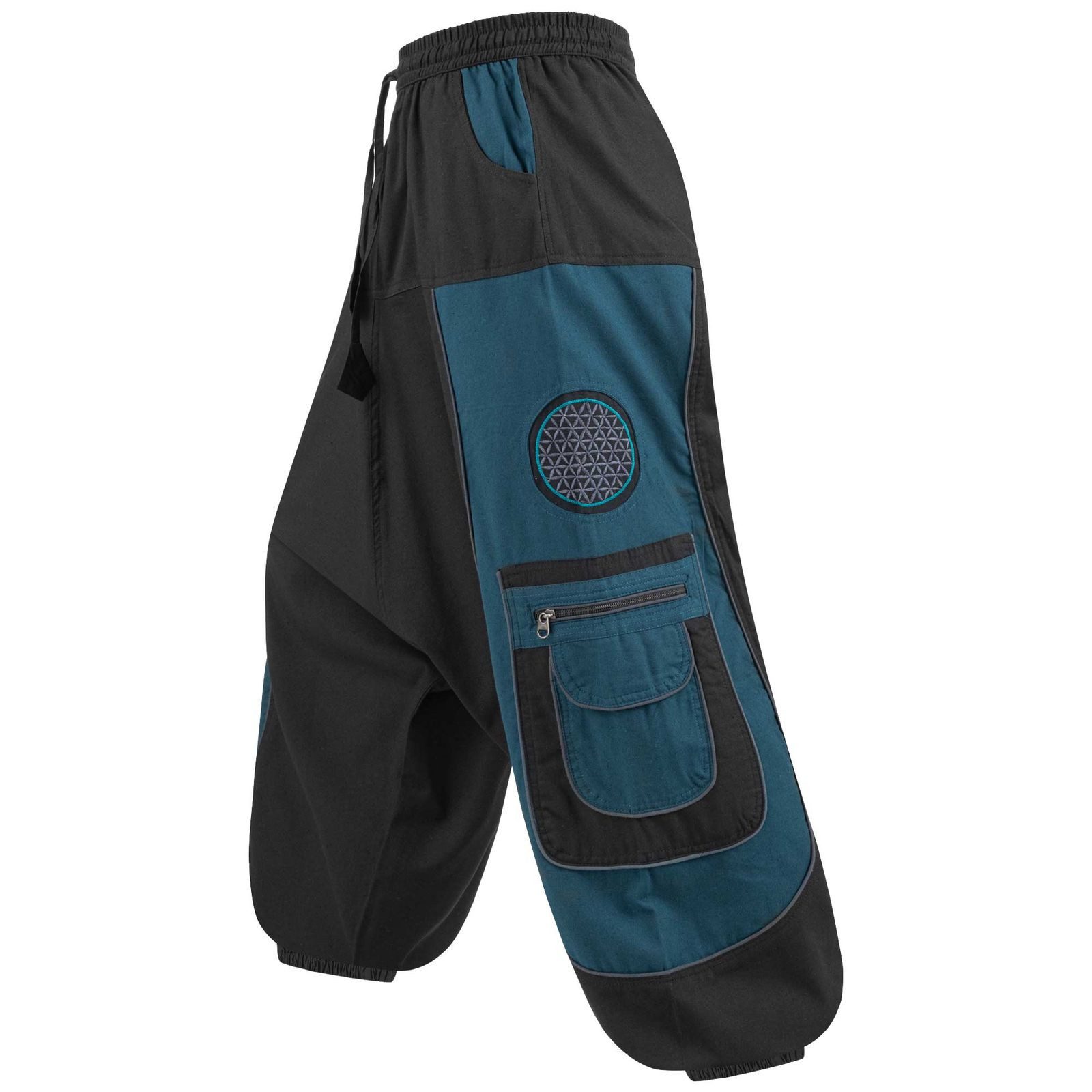 KUNST UND MAGIE Haremshose Cargohose Hippie Haremshose Goa Hose Lebensblume Pluderhose Unisex Psy
