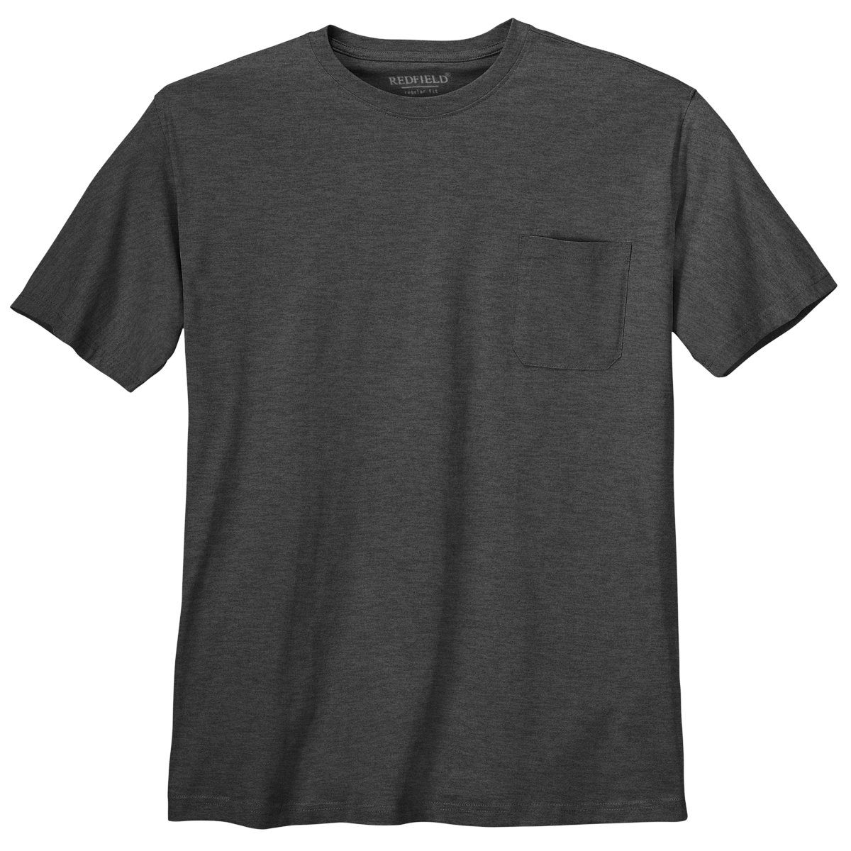 melange Basic anthrazit Redfield Jerry T-Shirt Übergrößen redfield Rundhalsshirt Brusttasche