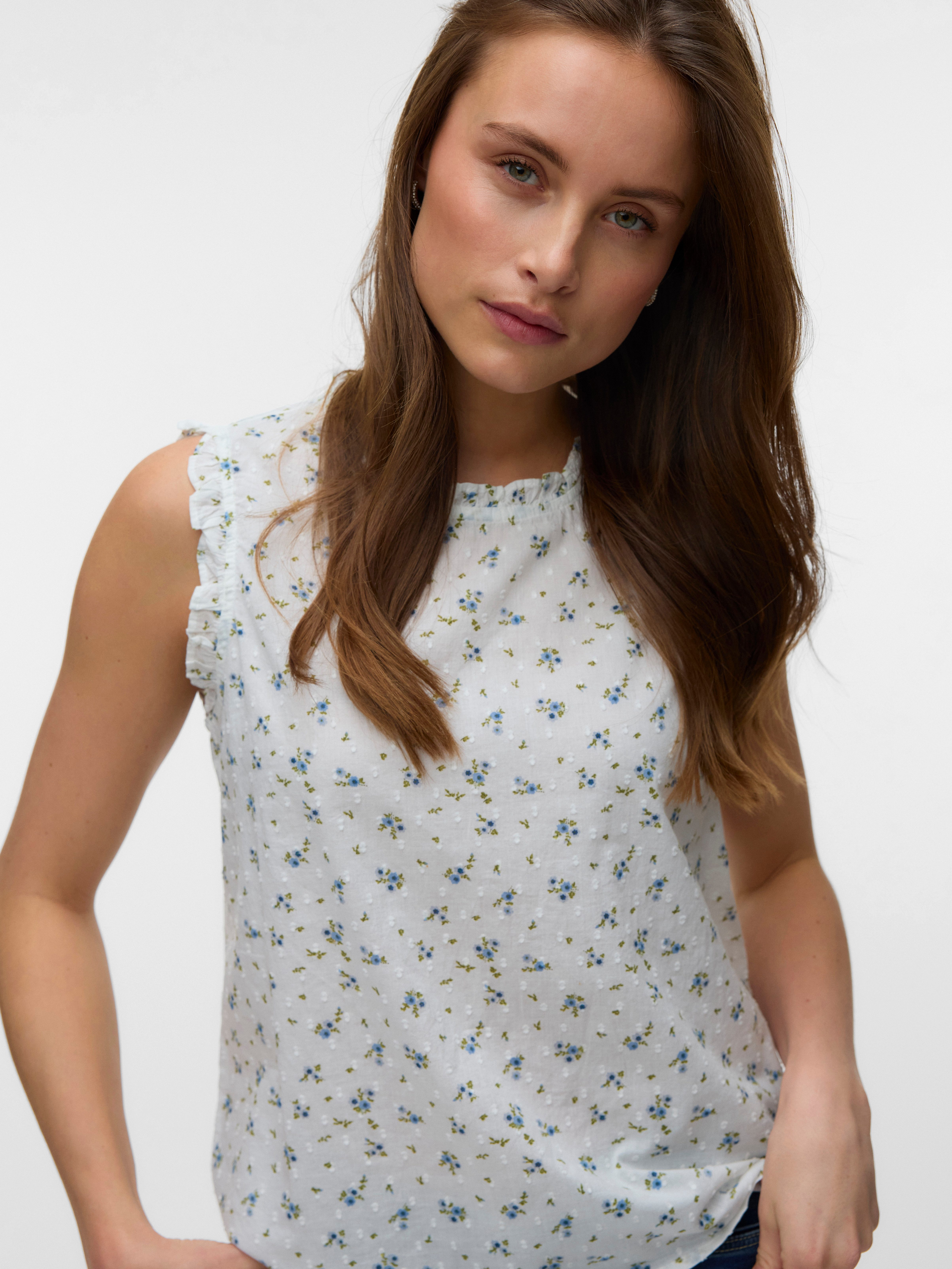 Vero Moda Rüschentop VMTRINE SL TOP WVN NOOS Baumwolle