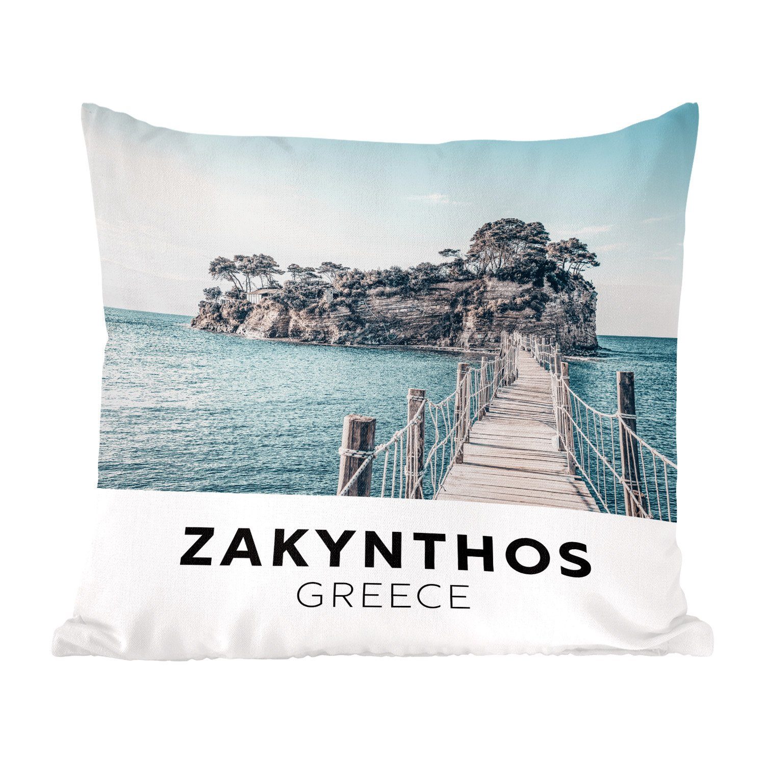 MuchoWow Dekokissen Griechenland - Zakynthos - Meer, Zierkissen mit Füllung für Wohzimmer, Schlafzimmer, Deko, Sofakissen