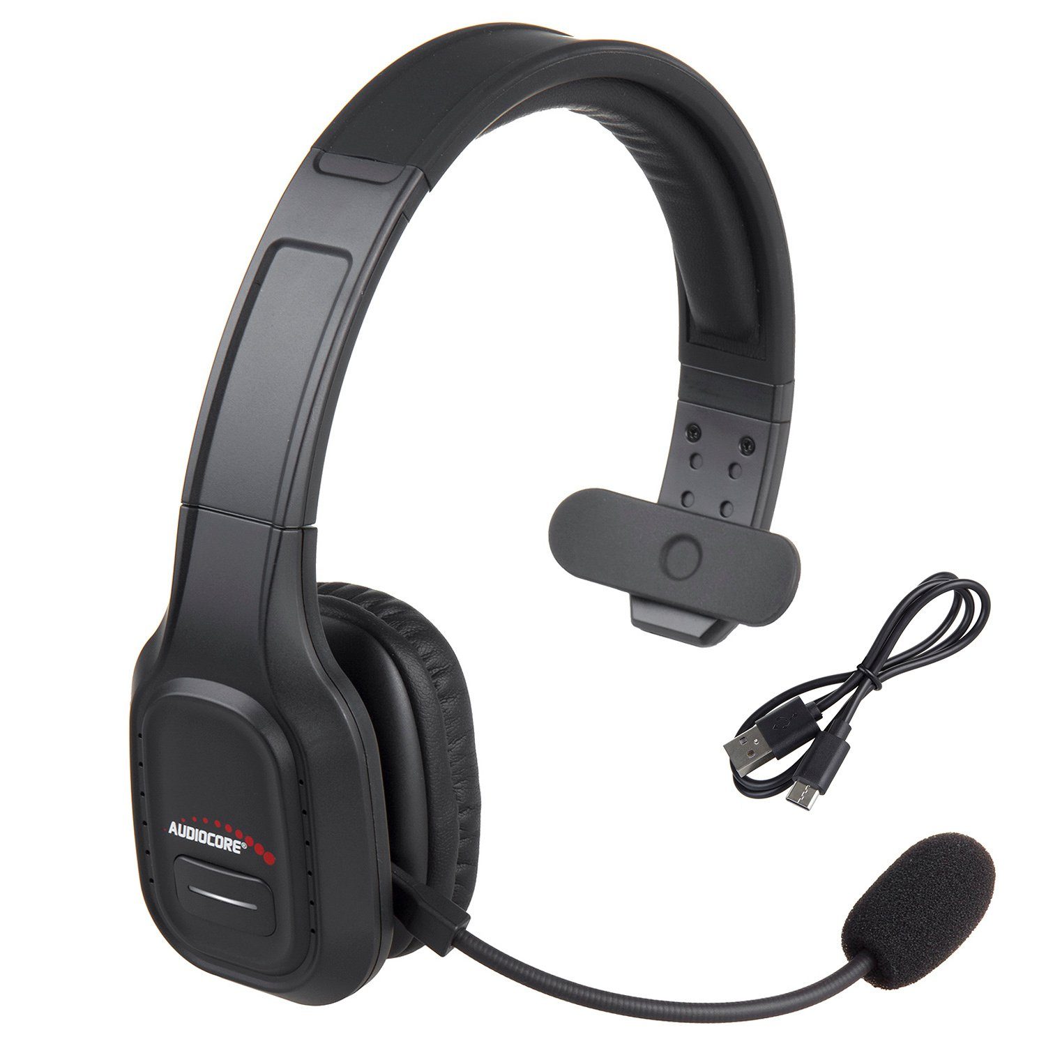 Audiocore AC864 Bluetooth Headset mit Noise Cancelling Mikrofon Wireless-Headset (Mono Bluetooth Headset mit flexiblem Mikrofon, Google Assistant, Siri, Bluetooth, Over-Ear Kopfhörer V5.0, 32h Akku für Home Office, Call Center)