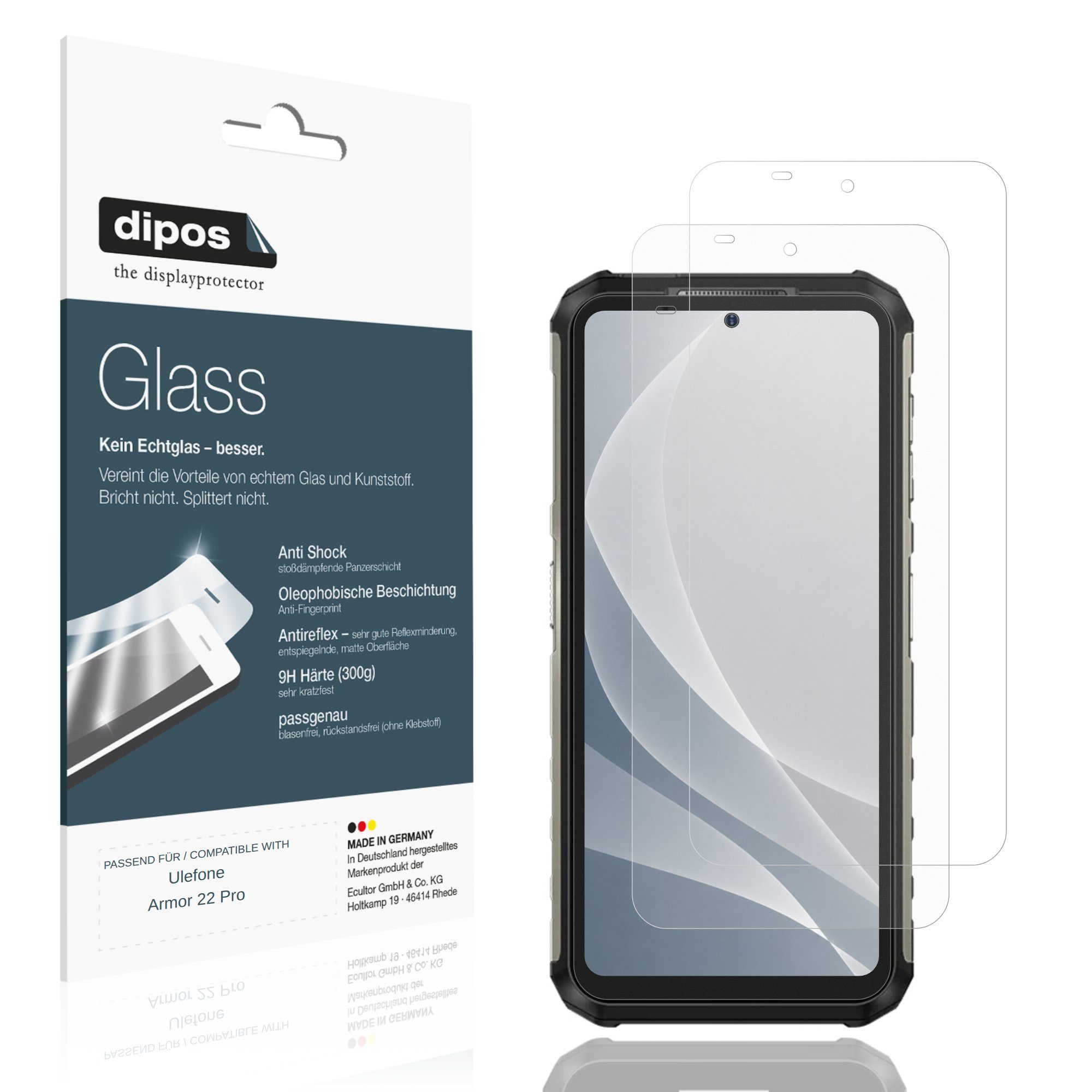 dipos Displayschutzfolie Schutzfolie für Ulefone Armor 22 Pro, 2 Stück, Displayschutz Schutz Folie Made in Germany