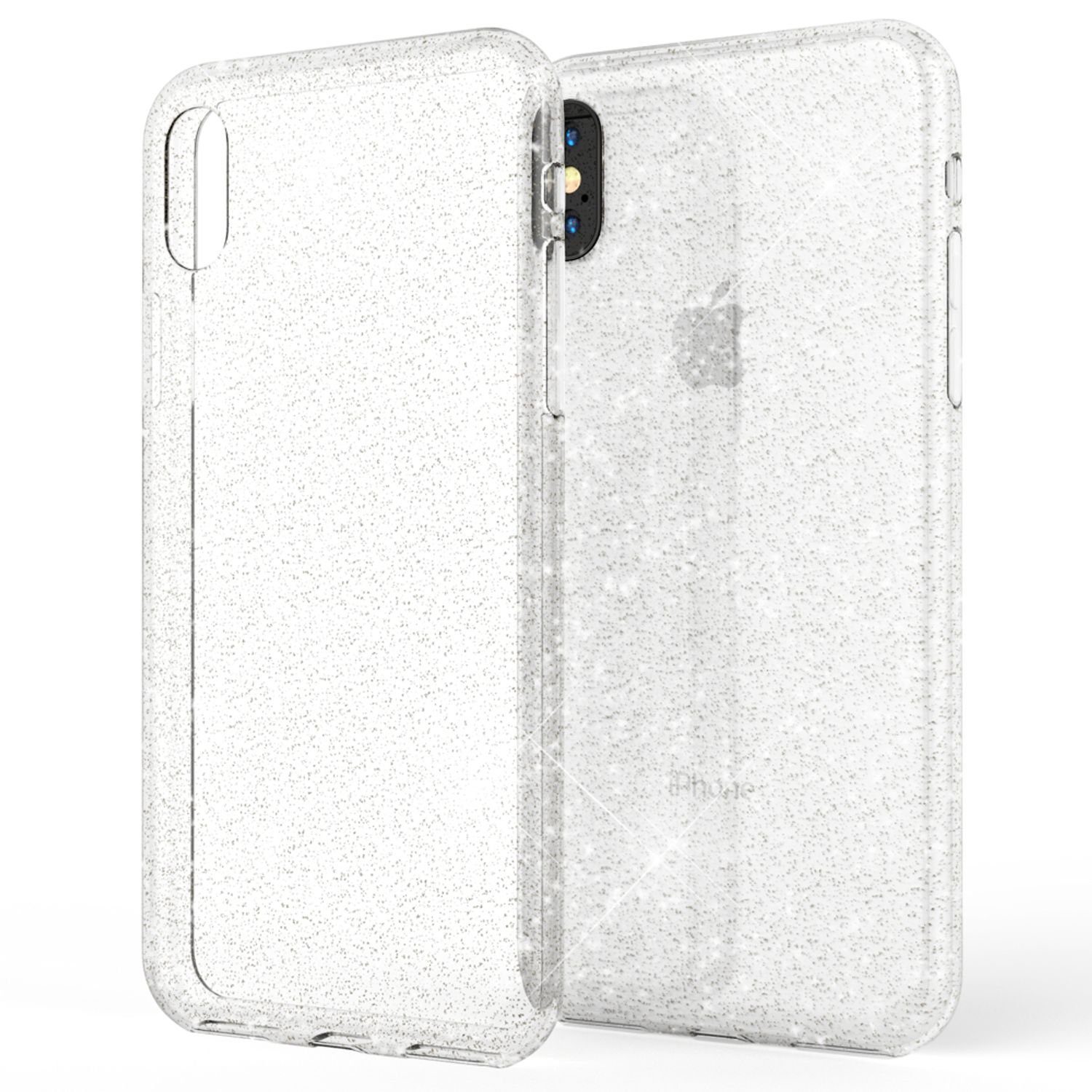 Nalia Smartphone-Hülle Apple iPhone X Apple iPhone XS, Klare Glitzer Hülle / Silikon Transparent / Glitter Cover / Bling Case