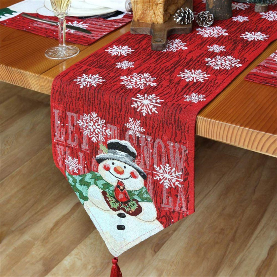 Tischdekoration Leinen Baumwolle Weihnachten Tischläufer Stickerei DÖRÖY Tischfahne