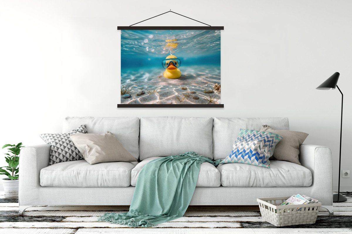 MuchoWow Poster Schwimmbrille - Ente - Wasser, (1 St), Bilderhalter, Bilderrahmen, Magnet Rahmen, Holz, 150x113 cm